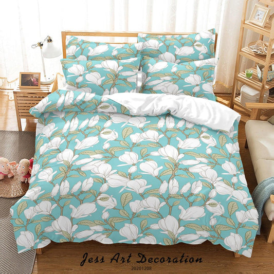 3D Botanical Seamless Pattern Blooming Floral Magnolia Quilt Cover Set Bedding Set Duvet Cover Pillowcases LXL