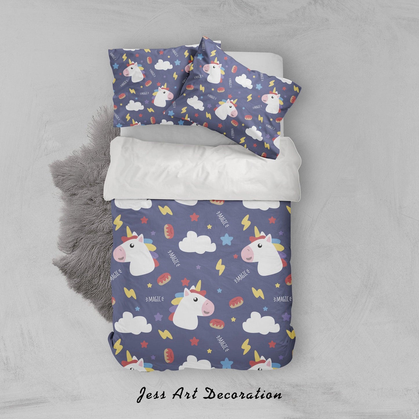3D Blue Unicorn Clouds Lightning Quilt Cover Set Bedding Set Pillowcases 42