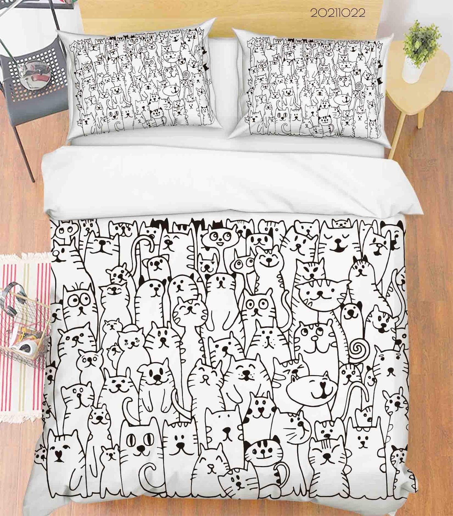 3D Cartoon Animal Cat Graffiti Quilt Cover Set Bedding Set Duvet Cover Pillowcases 30