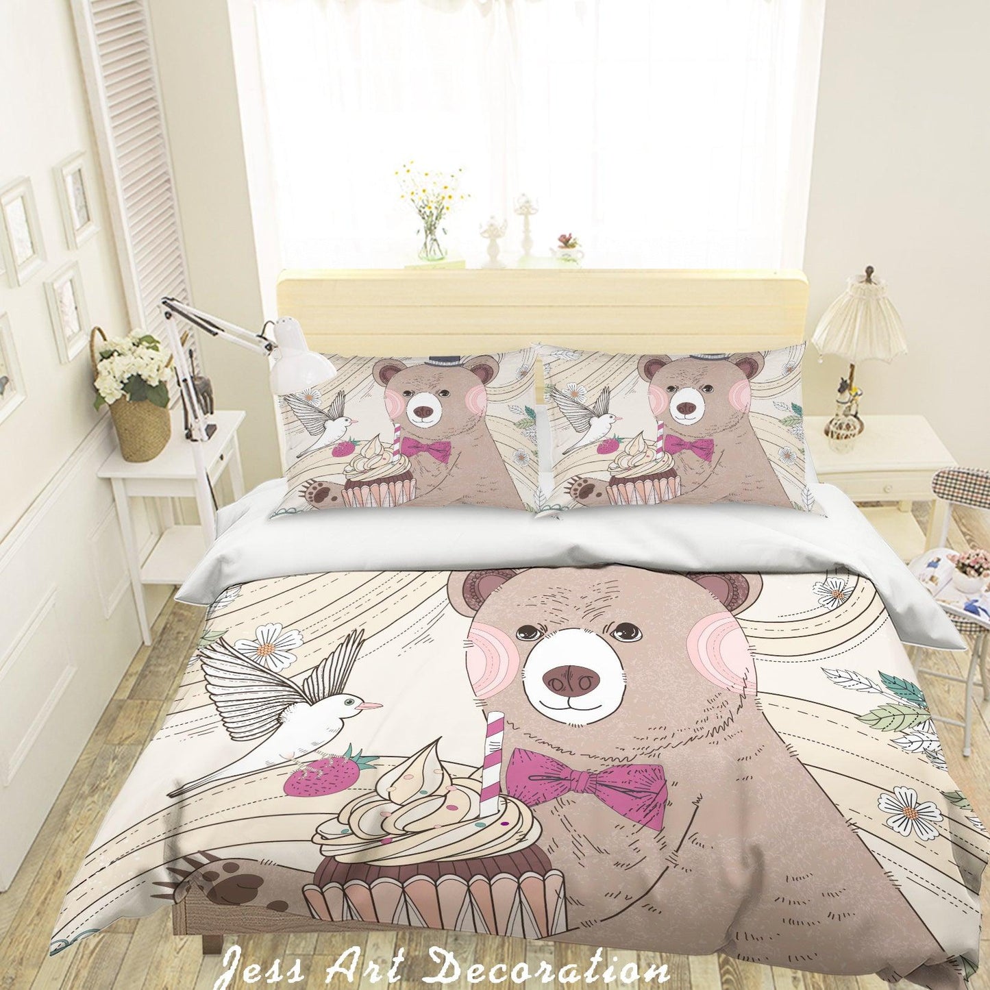 3D Cartoon Bear Ice Cream Quilt Cover Set Bedding Set Pillowcases 71