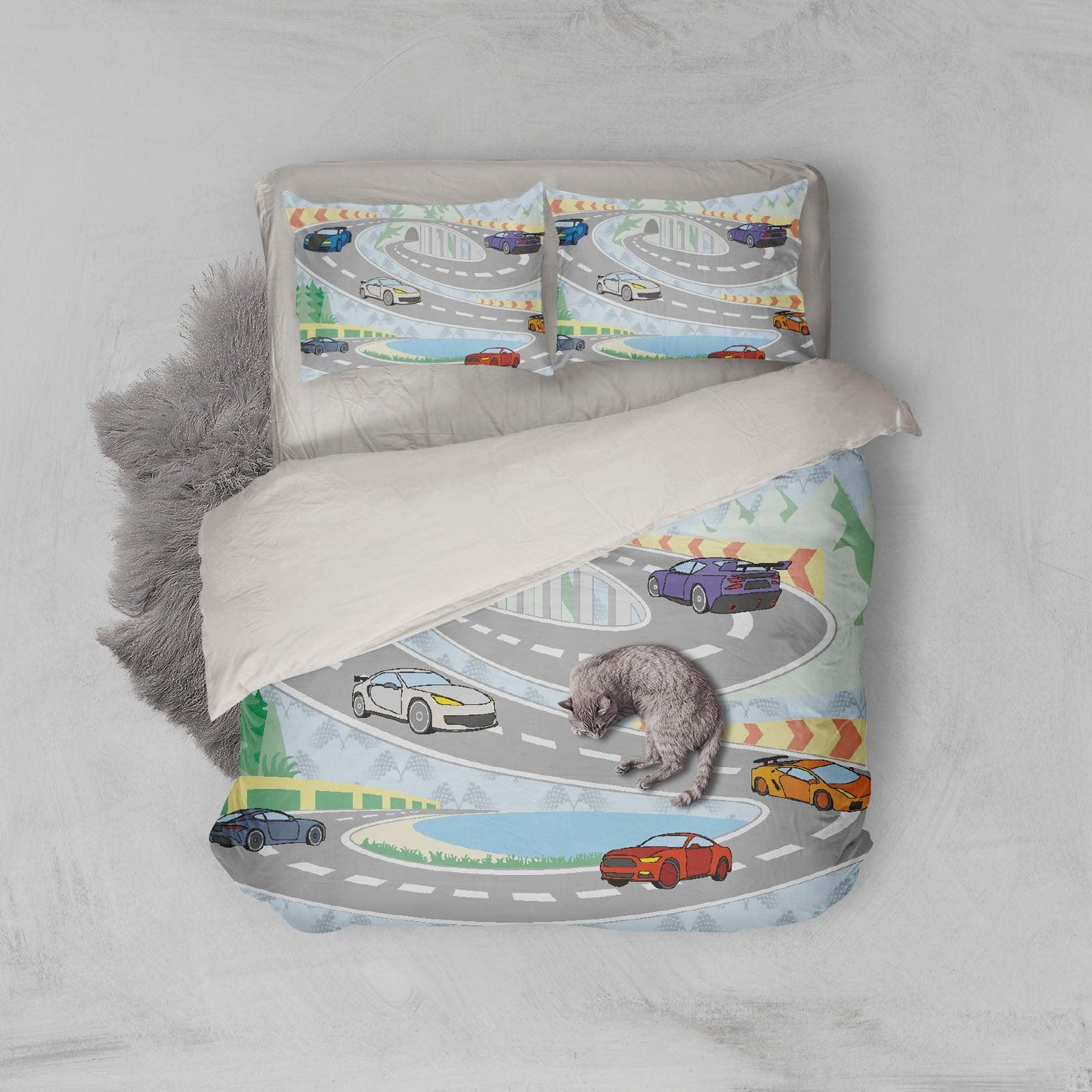 3D Cartoon Highway Cars Quilt Cover Set Bedding Set Pillowcases 93