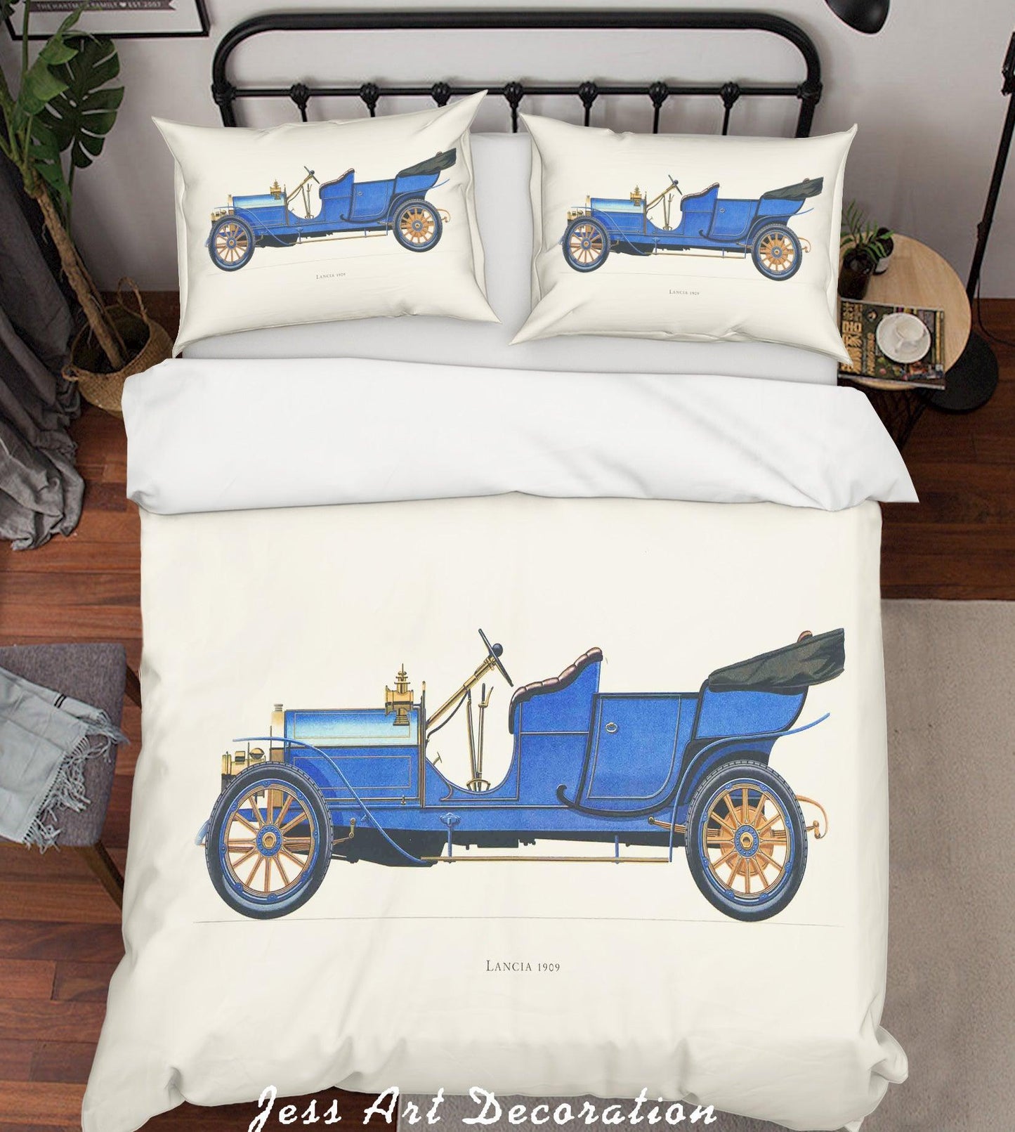 3D Blue Retro Classic Car Quilt Cover Set Bedding Set Pillowcases 12