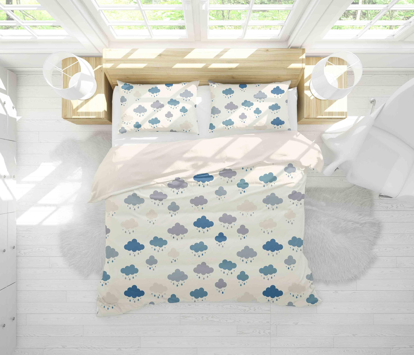 3D Cartoon Clouds Rain Quilt Cover Set Bedding Set Pillowcases 23