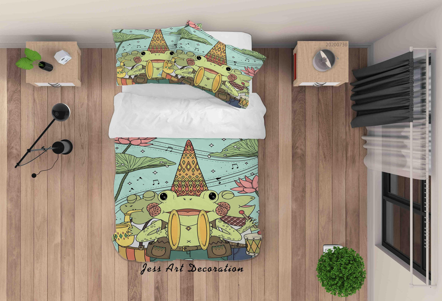 3D Cartoon Music Lotus Frog Quilt Cover Set Bedding Set Duvet Cover Pillowcases LXL 71
