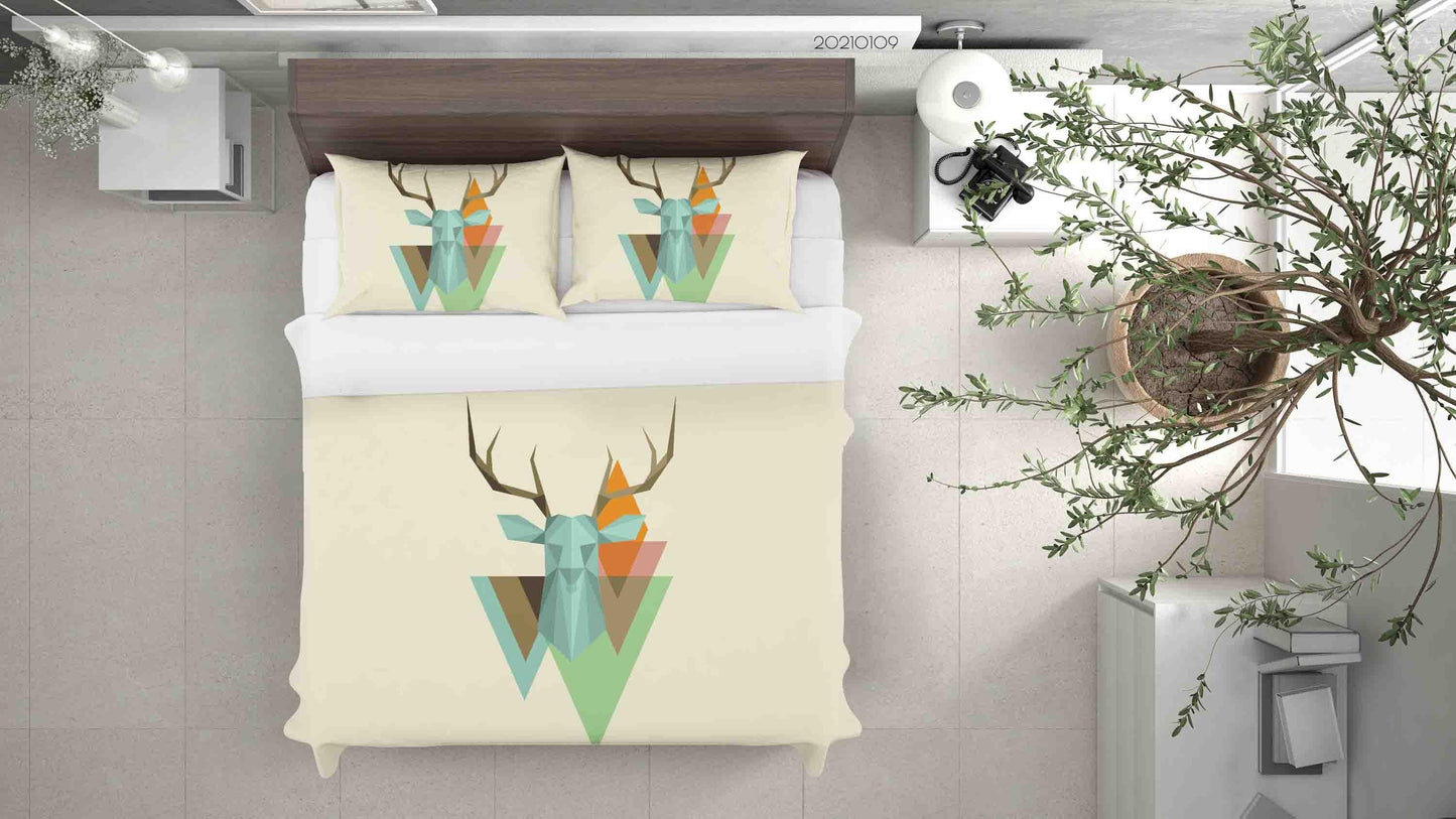 3D Cartoon Animal Elk Triangle Quilt Cover Set Bedding Set Duvet Cover Pillowcases 76 LQH