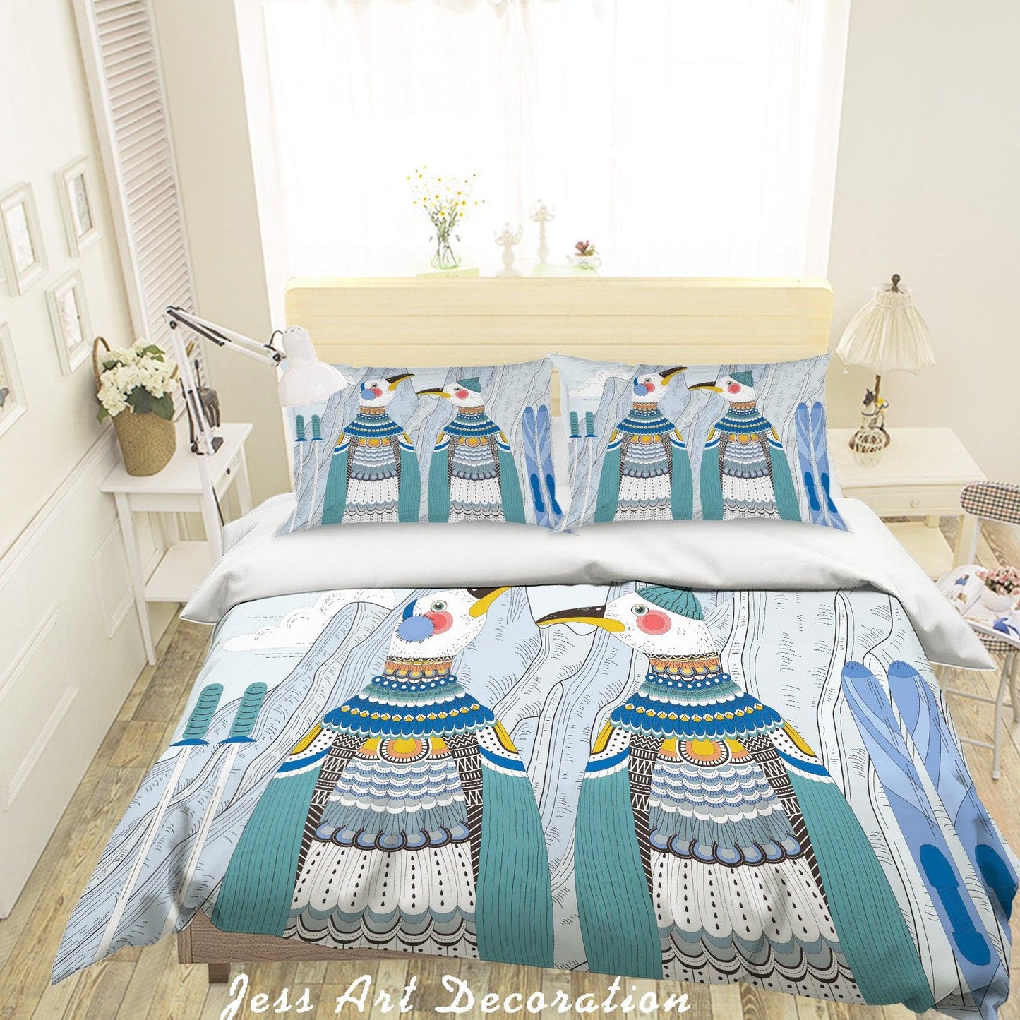 3D Cartoon Bird Green Quilt Cover Set Bedding Set Pillowcases 72