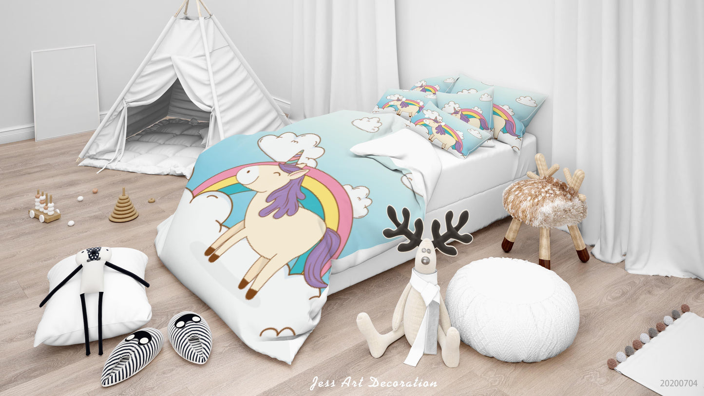 3D Blue Rainbow Unicorn Quilt Cover Set Bedding Set Duvet Cover Pillowcases SF16