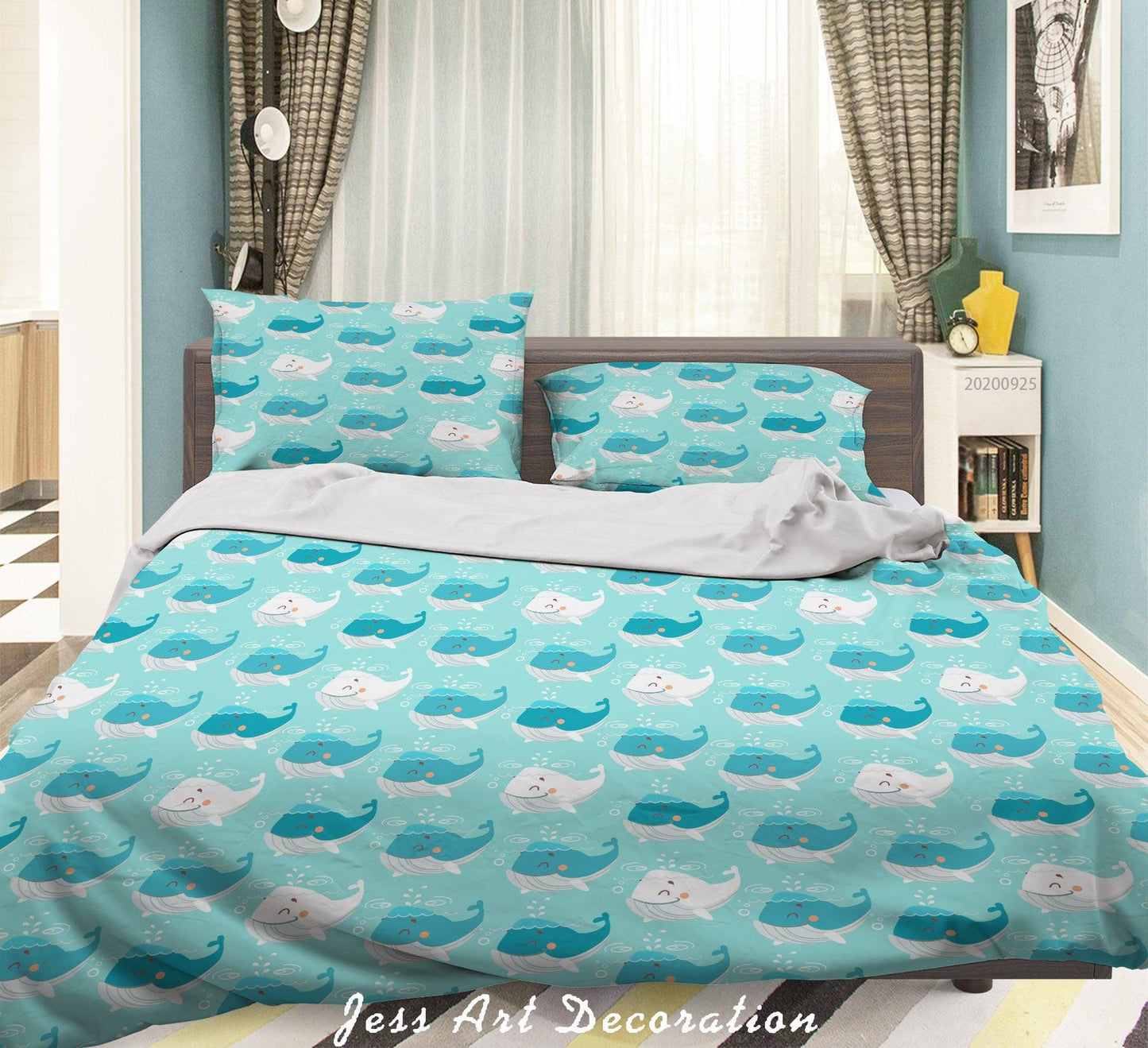 3D Cartoon Animal Whale Pattern Quilt Cover Set Bedding Set Duvet Cover Pillowcases WJ 6412