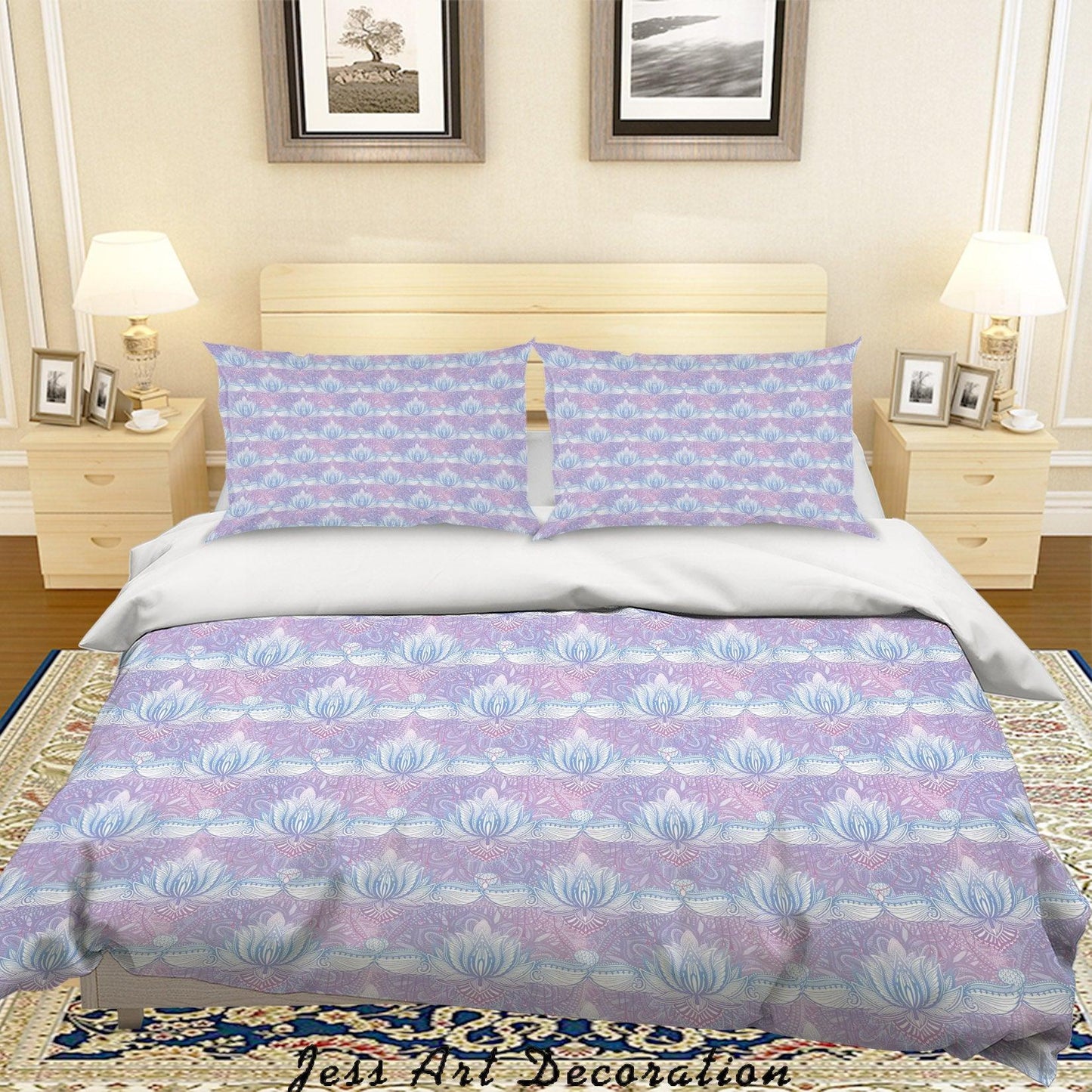 3D Blue Floral Pattern Quilt Cover Set Bedding Set Duvet Cover Pillowcases A006 LQH