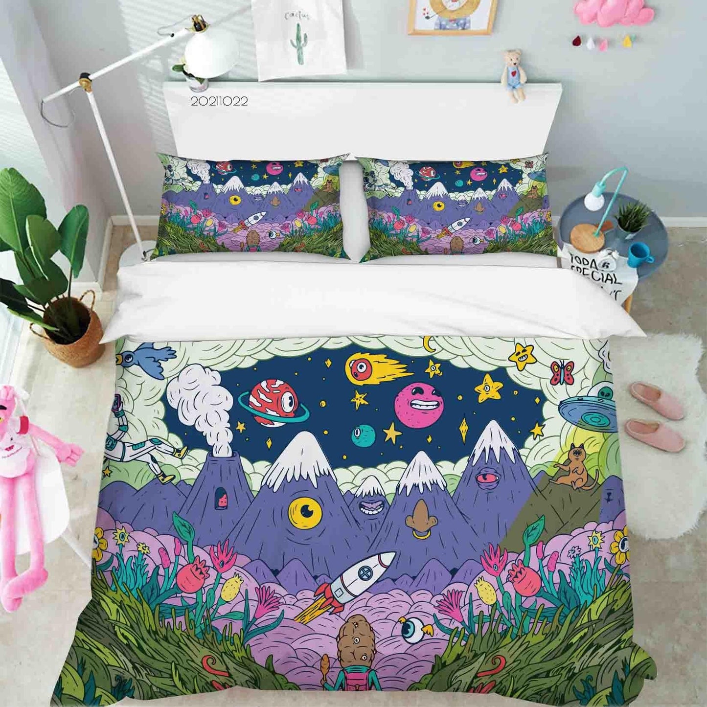 3D Abstract Color Space Rocket Planet Graffiti Quilt Cover Set Bedding Set Duvet Cover Pillowcases 15