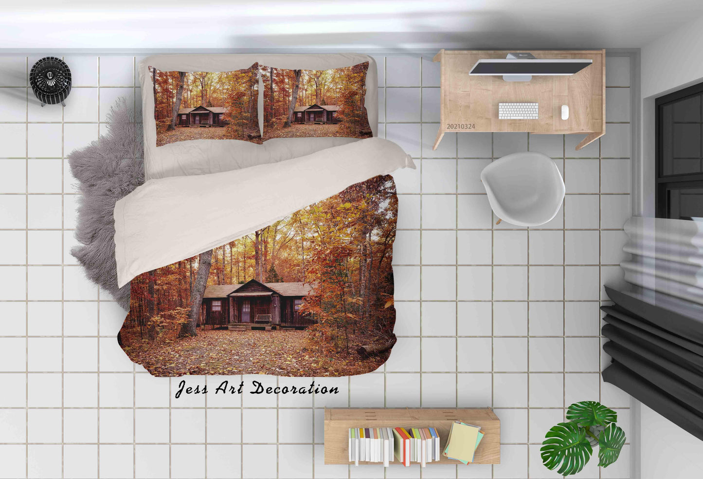 3D Autumn Forest House Quilt Cover Set Bedding Set Duvet Cover Pillowcases 155 LQH