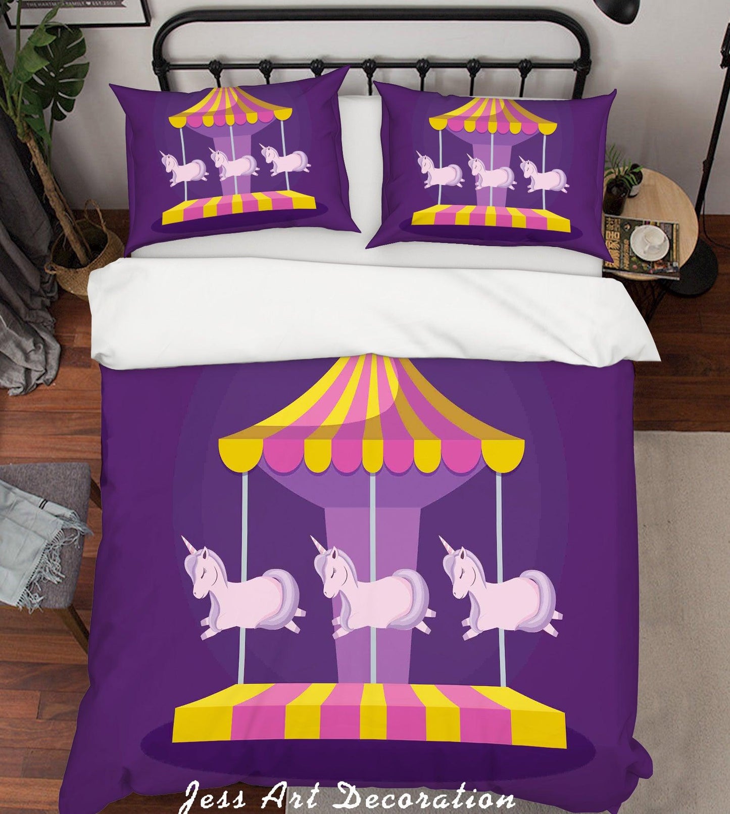 3D Cartoon Purple Carousel Quilt Cover Set Bedding Set Pillowcases 8