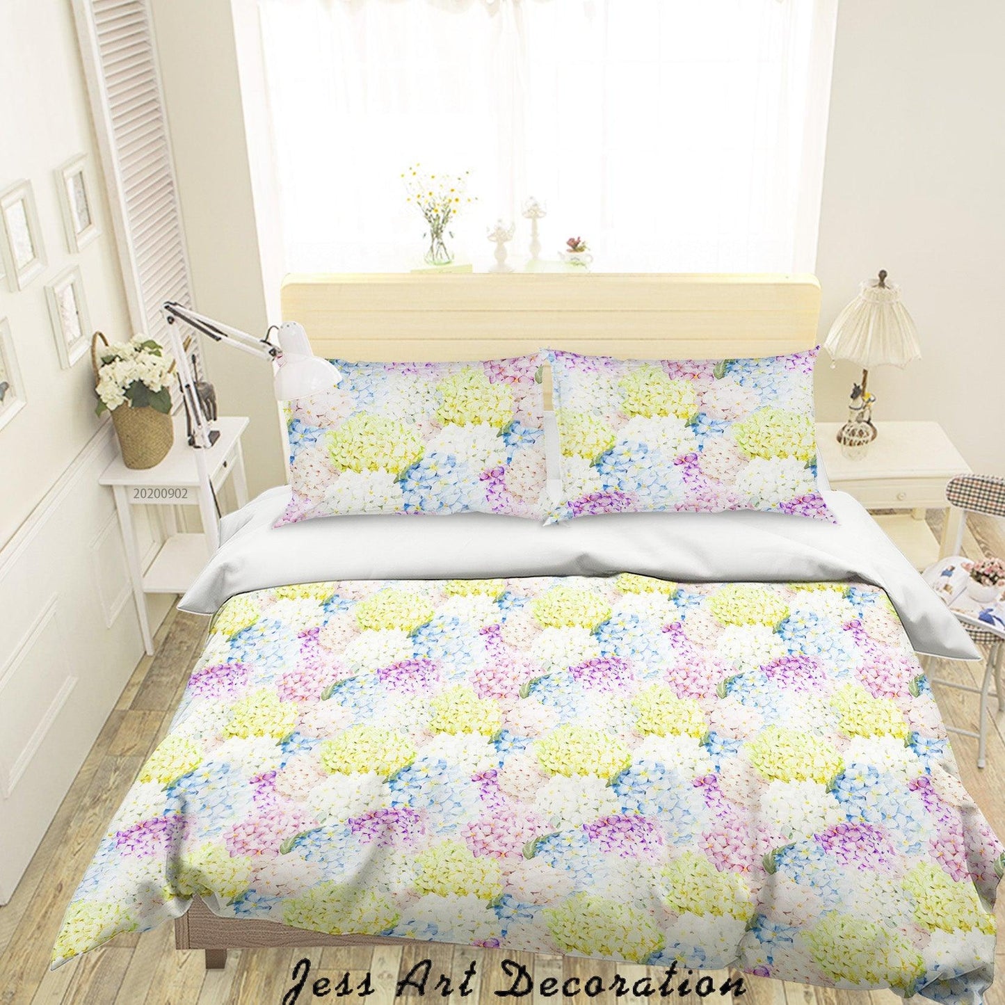 3D Blue Purple Yellow Flowers Pattern Quilt Cover Set Bedding Set Duvet Cover Pillowcases WJ 1401