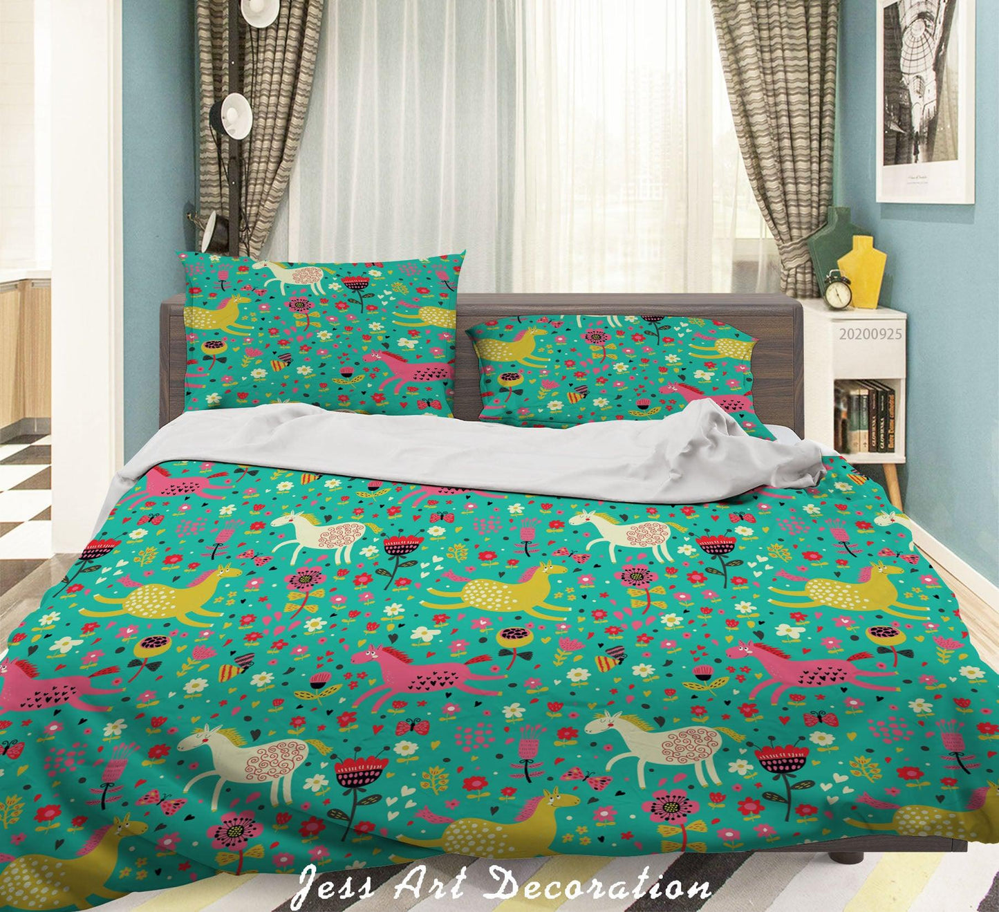 3D Cartoon Animal Horse Pattern Quilt Cover Set Bedding Set Duvet Cover Pillowcases WJ 6476