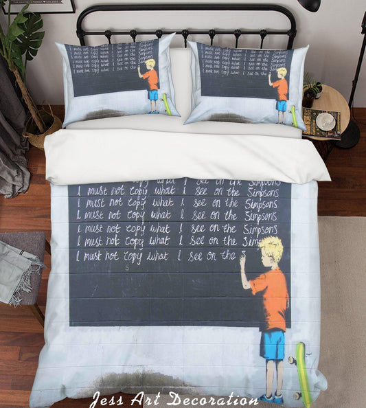 3D Banksy Mural Blackboard Letter Boy Quilt Cover Set Bedding Set Duvet Cover Pillowcases  ZY D130