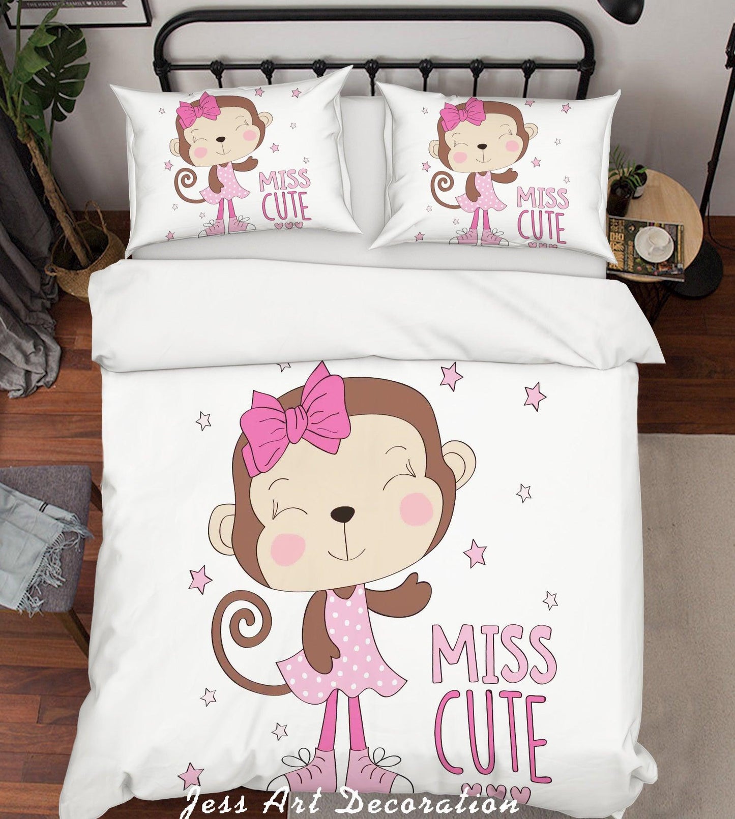 3D Cartoon Monkey White Quilt Cover Set Bedding Set Pillowcases 172