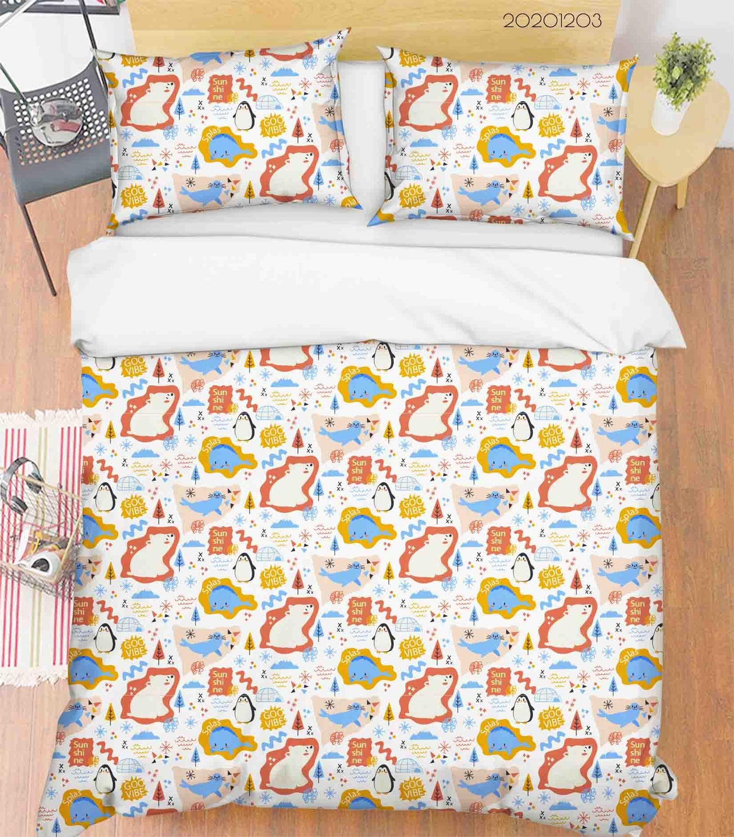3D Cartoon Doodle Animals Words Pattern Quilt Cover Set Bedding Set Duvet Cover Pillowcases LXL