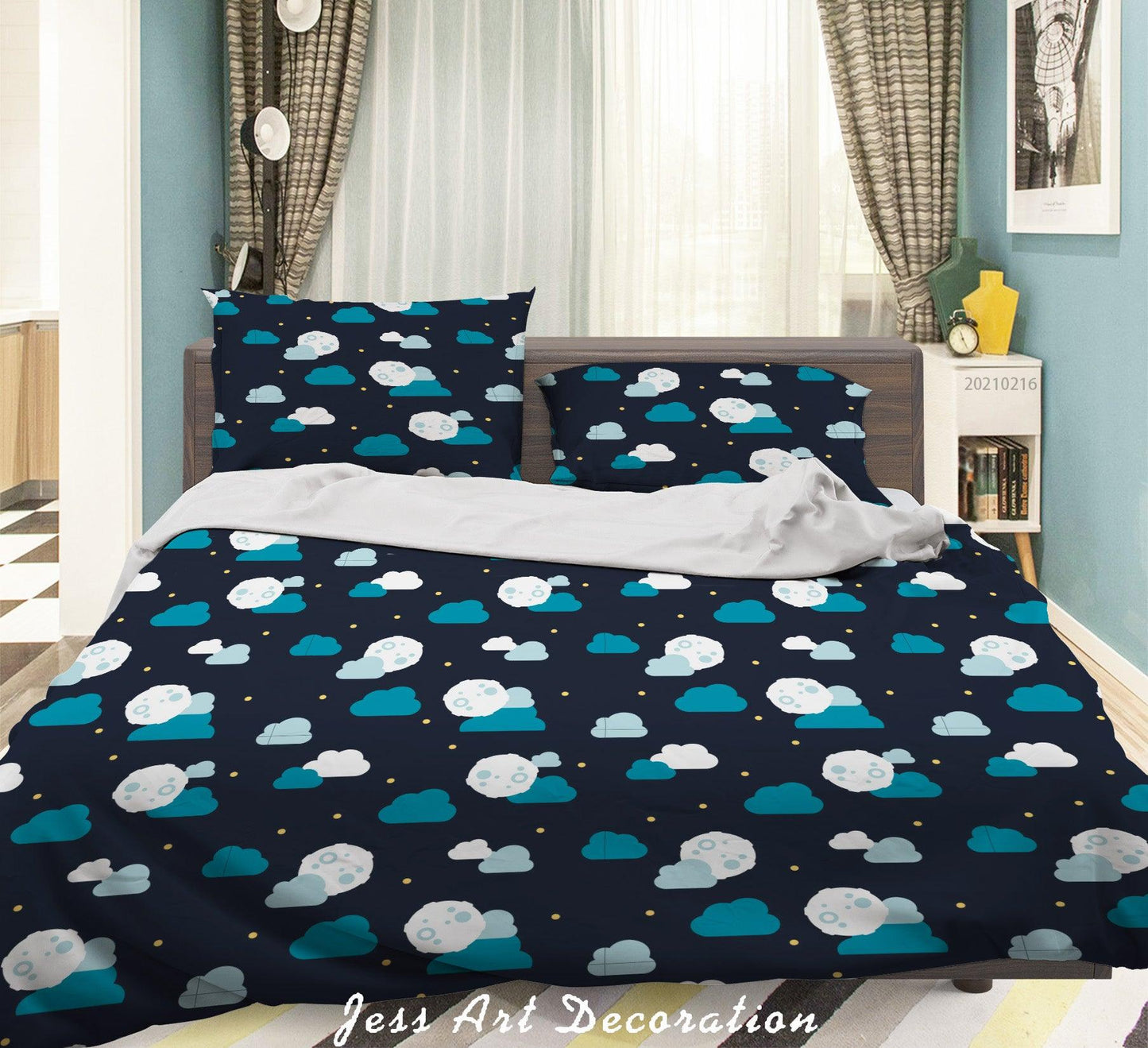 3D Cartoon Blue Moon Cloud Quilt Cover Set Bedding Set Duvet Cover Pillowcases 285