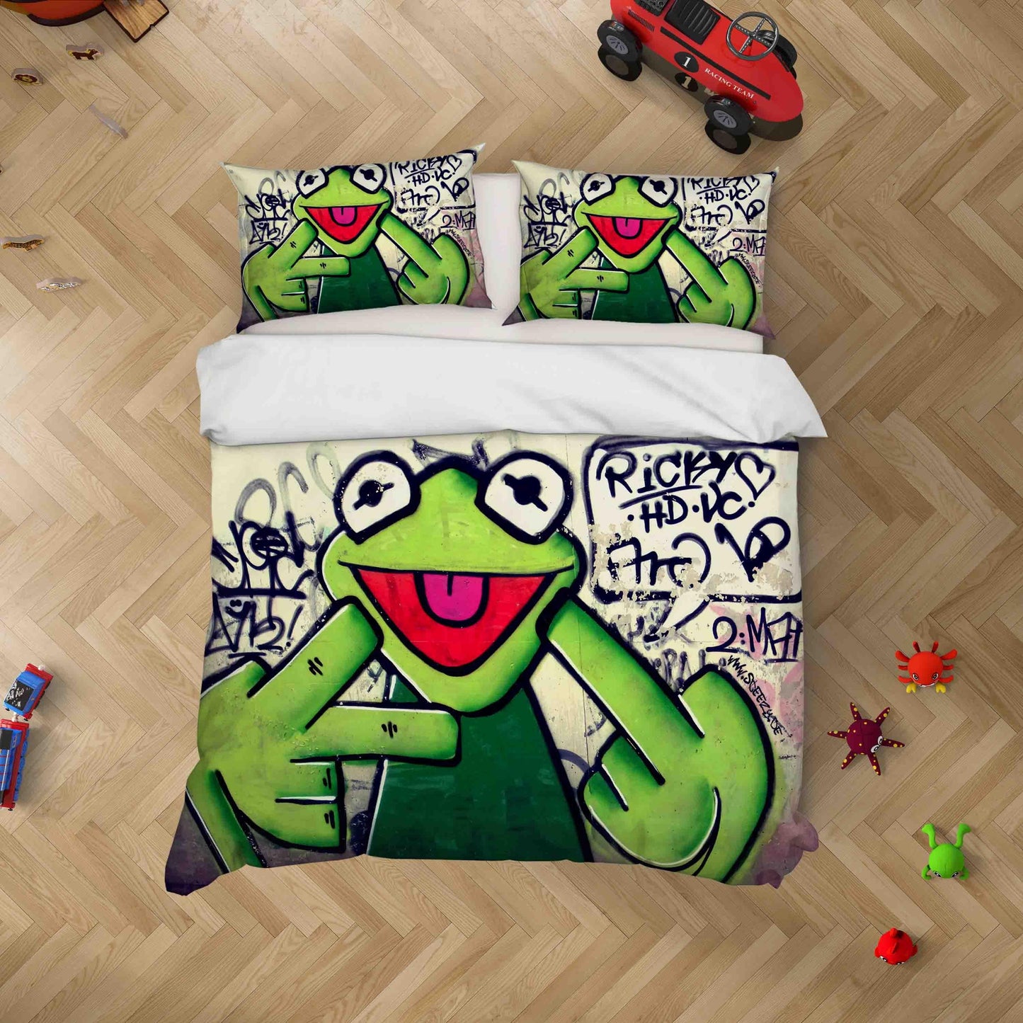 3D Abstract Letters Graffiti Frog Quilt Cover Set Bedding Set Pillowcases JN 078