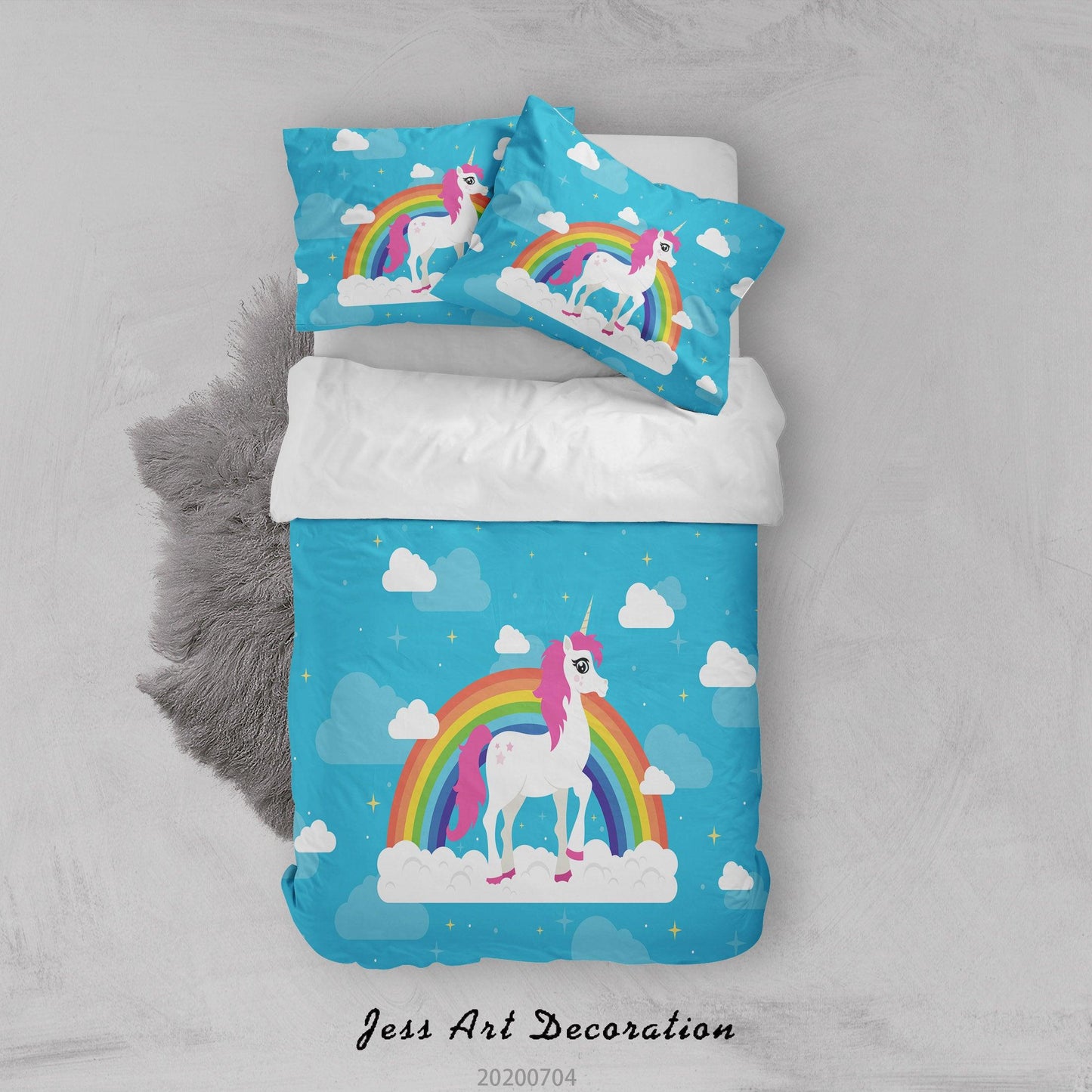 3D Blue Rainbow Unicorn Quilt Cover Set Bedding Set Duvet Cover Pillowcases SF61
