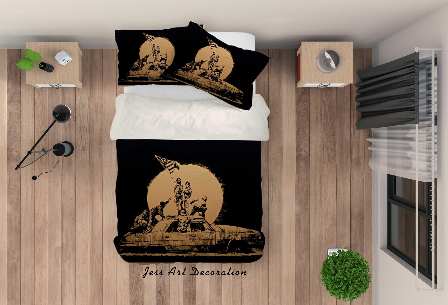 3D Banksy Gold Flag Moon Quilt Cover Set Bedding Set Duvet Cover Pillowcases  ZY D26