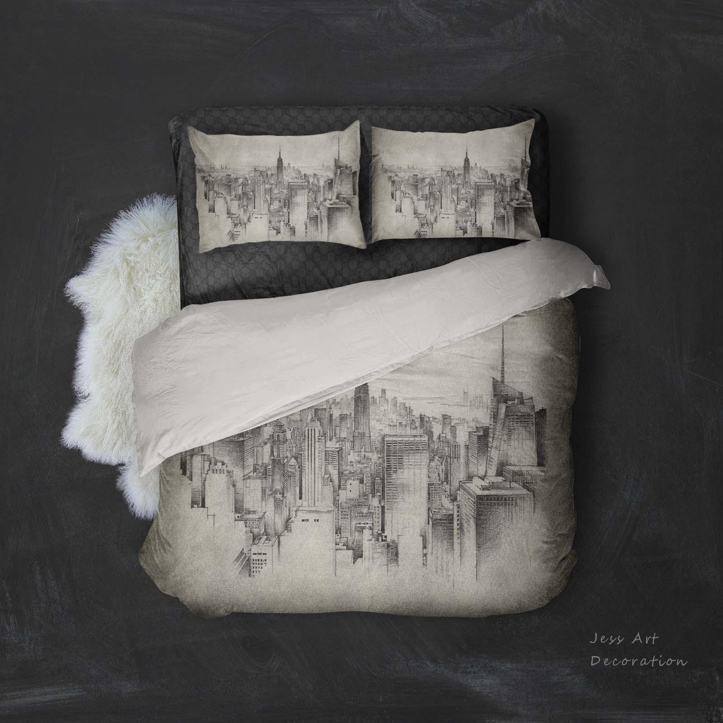 3D Black Sketch City Building Quilt Cover Set Bedding Set Pillowcases 22