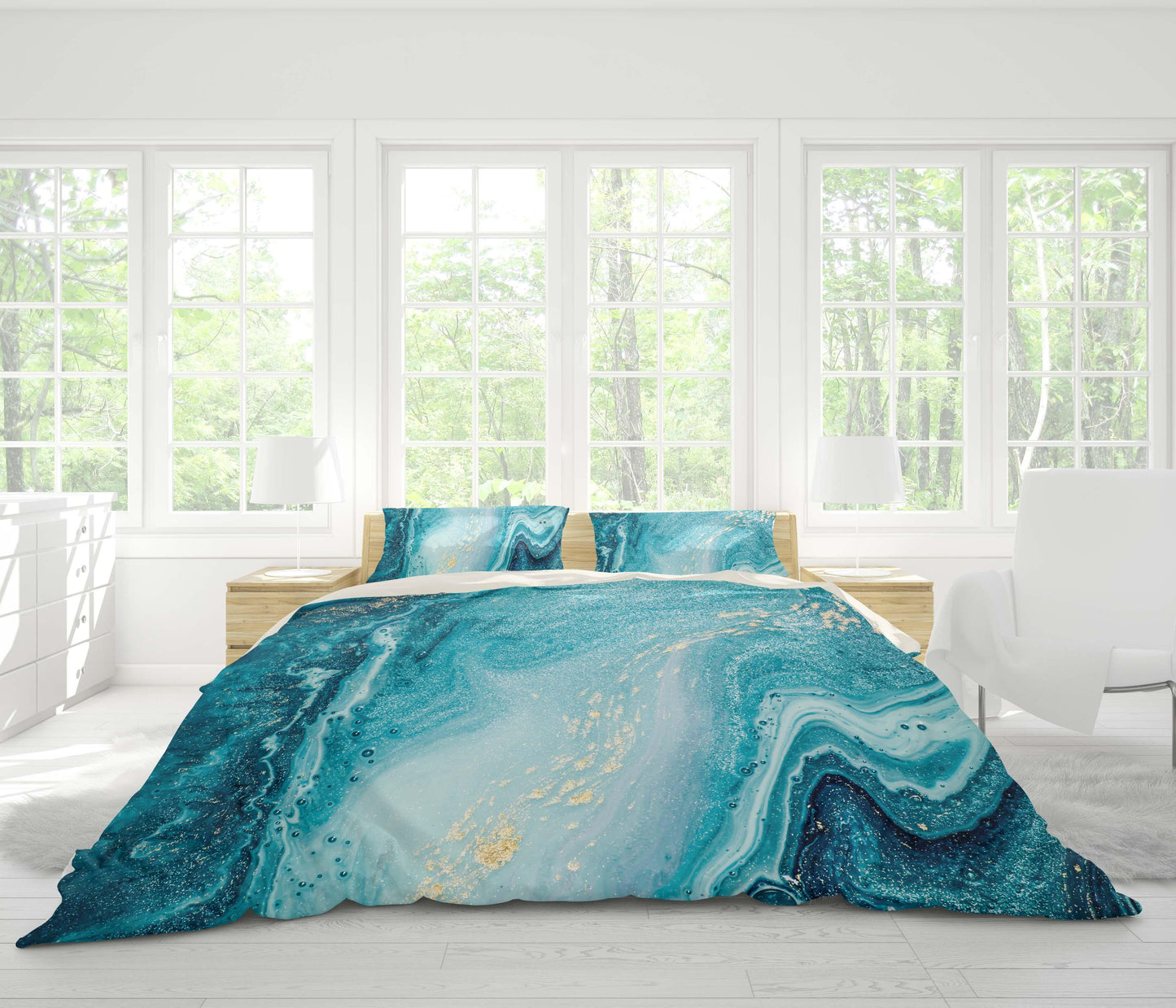 3D Blue Watercolor Quilt Cover Set Bedding Set Pillowcases 125