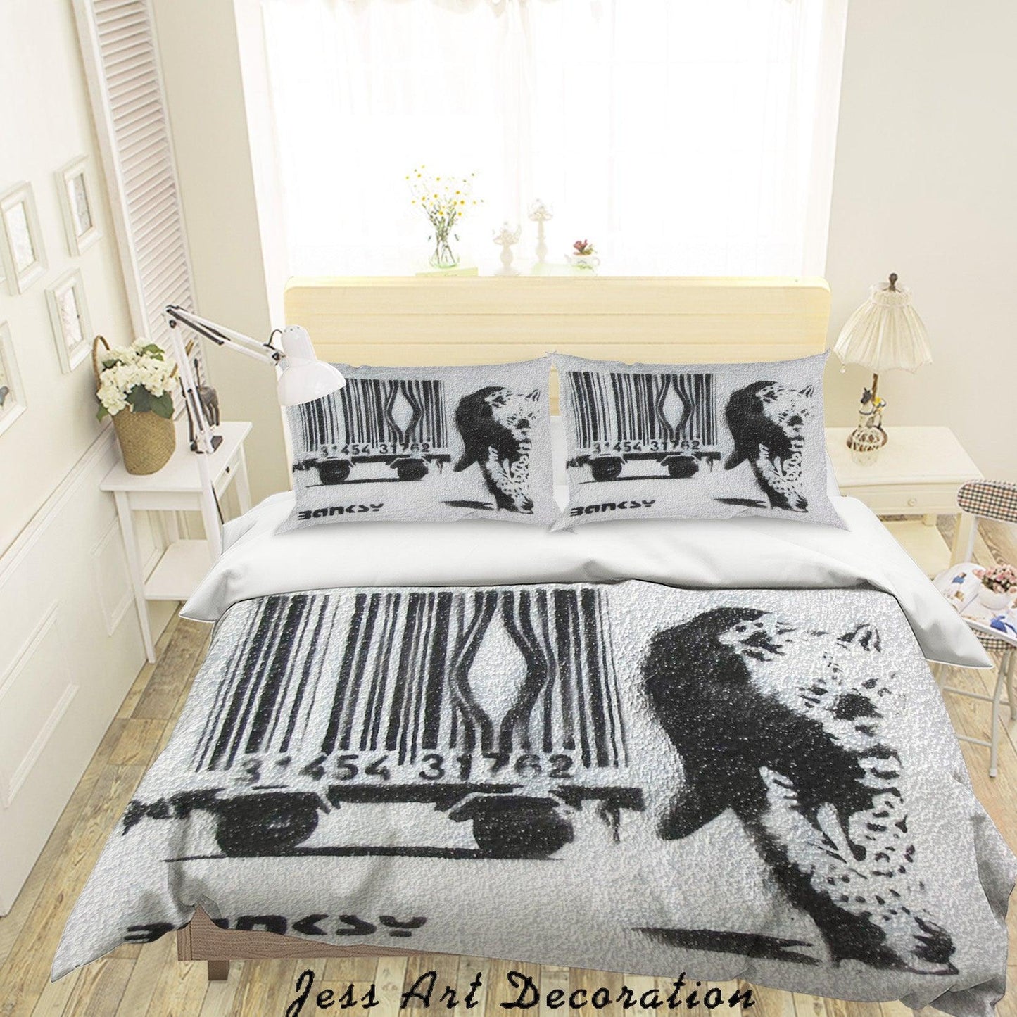 3D Black White Banksy Mural Leopard Barcode Quilt Cover Set Bedding Set Duvet Cover Pillowcases  ZY D102