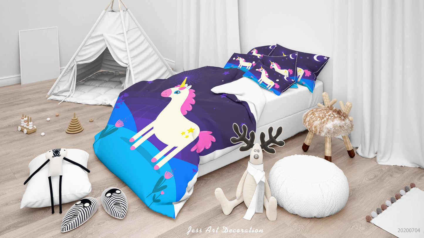 3D Blue Moon Unicorn Quilt Cover Set Bedding Set Duvet Cover Pillowcases SF136