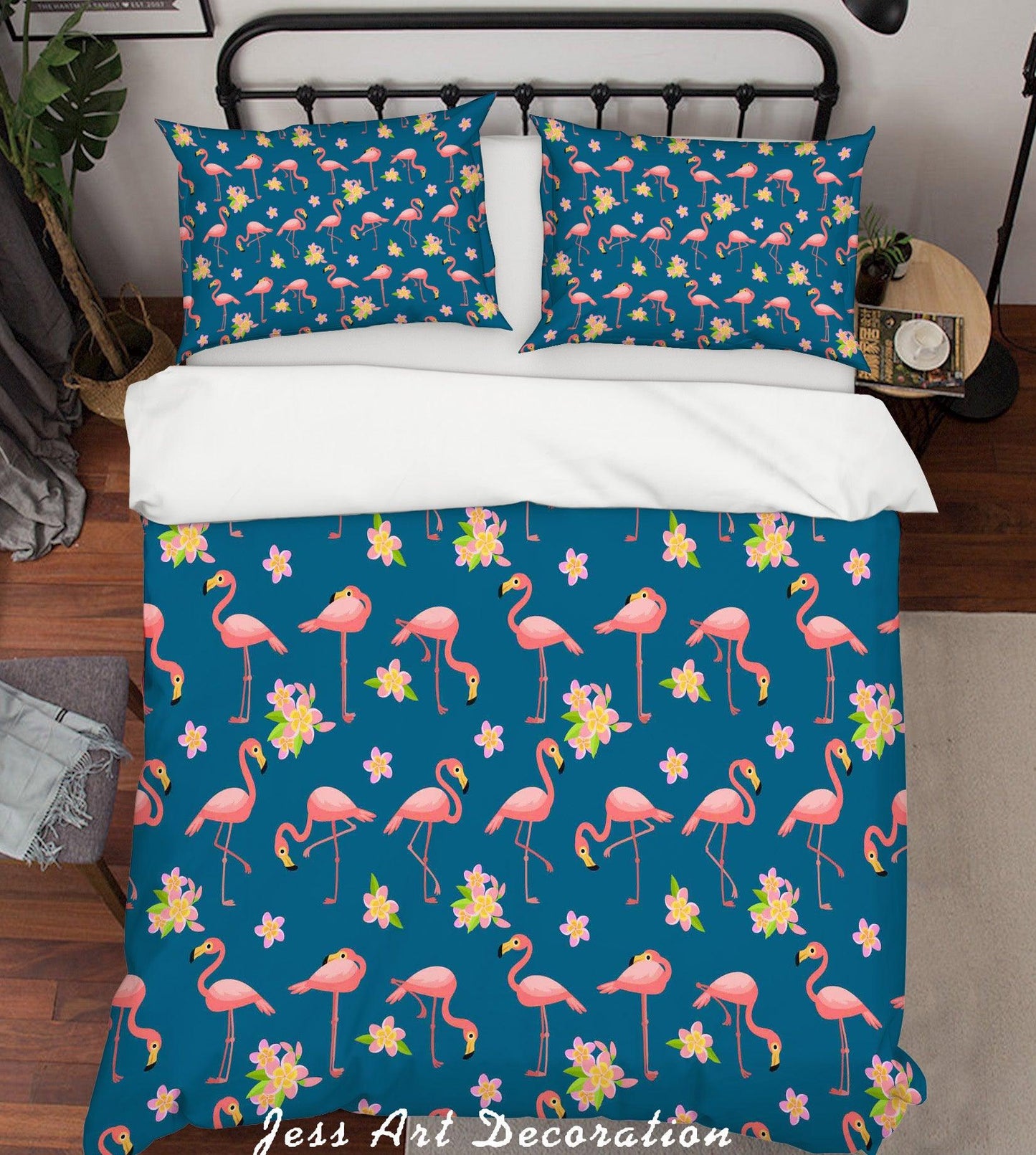3D Cartoon Flamingo Blue Quilt Cover Set Bedding Set Pillowcases 29
