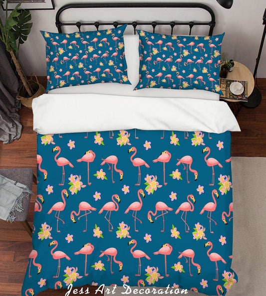 3D Cartoon Flamingo Blue Quilt Cover Set Bedding Set Pillowcases 29