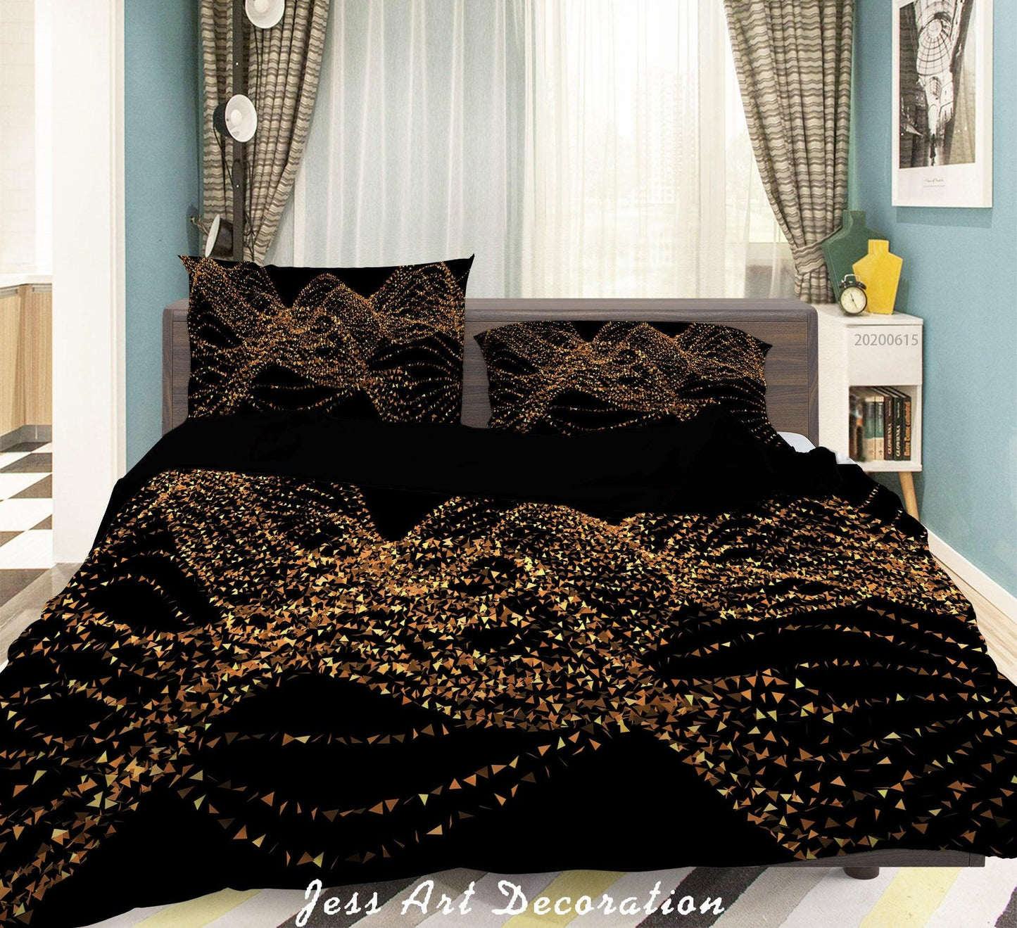 3D Black Golden Glitter Quilt Cover Set Bedding Set Duvet Cover Pillowcases SF07
