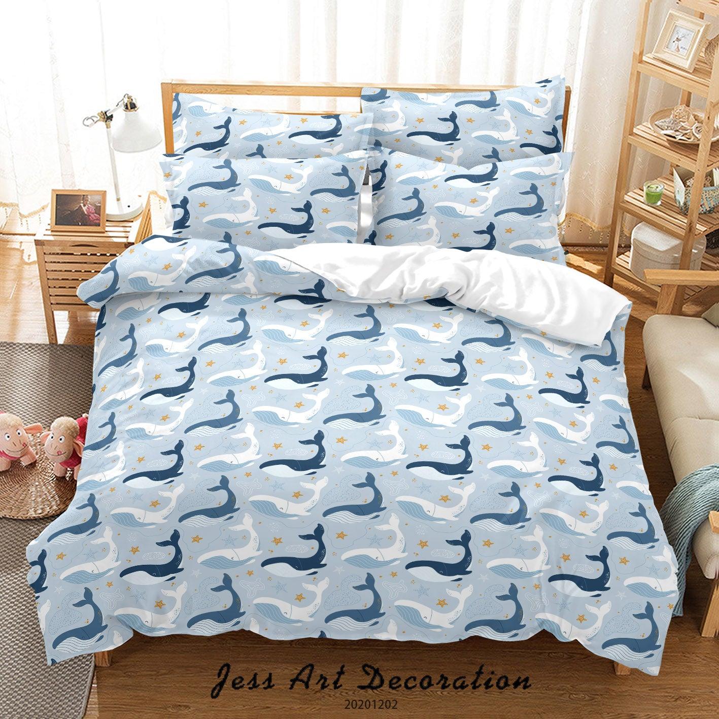 3D Cartoon Ocean Blue Whale Fish Star Pattern Quilt Cover Set Bedding Set Duvet Cover Pillowcases LXL