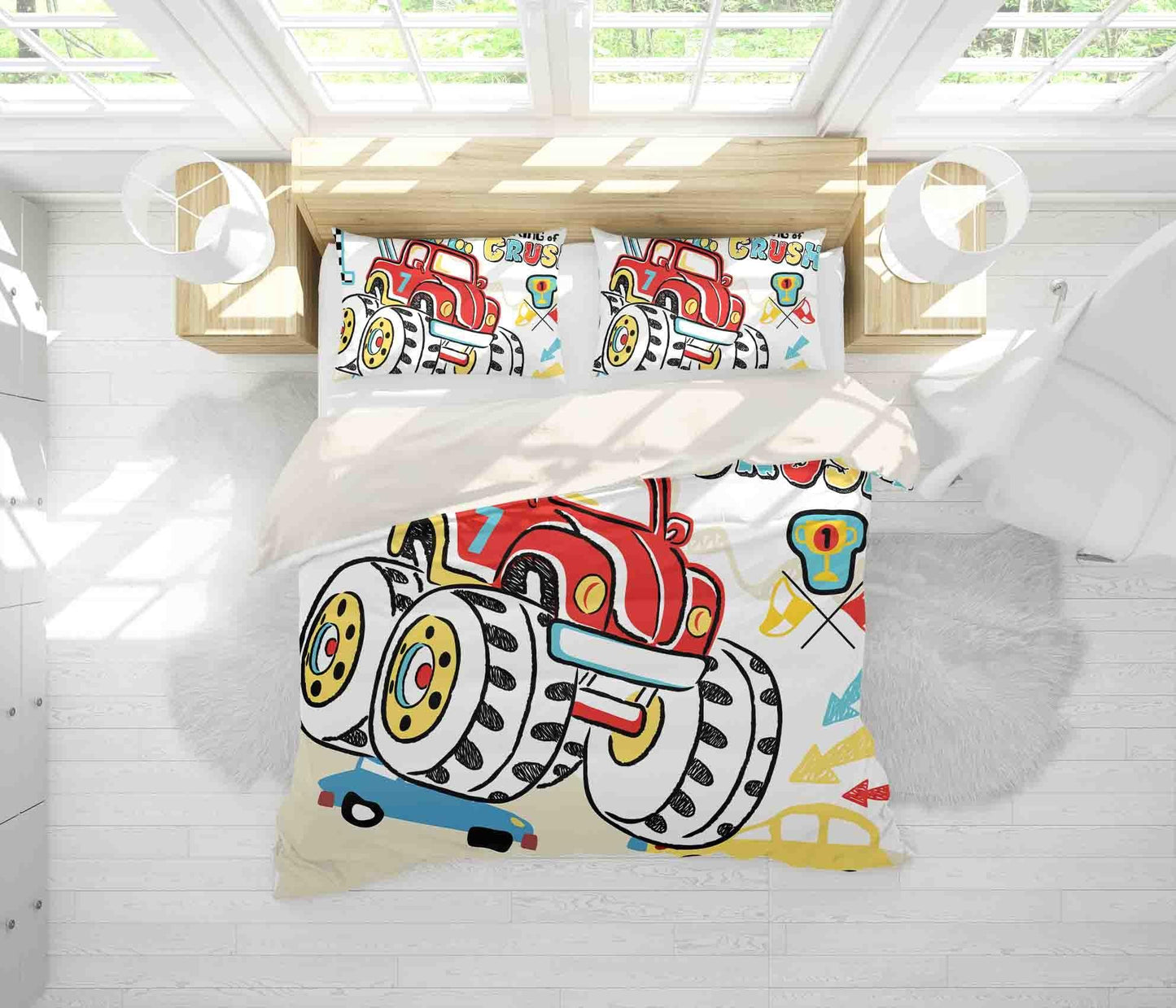 3D Cartoon Monster Truck Quilt Cover Set Bedding Set Pillowcases LQH A027