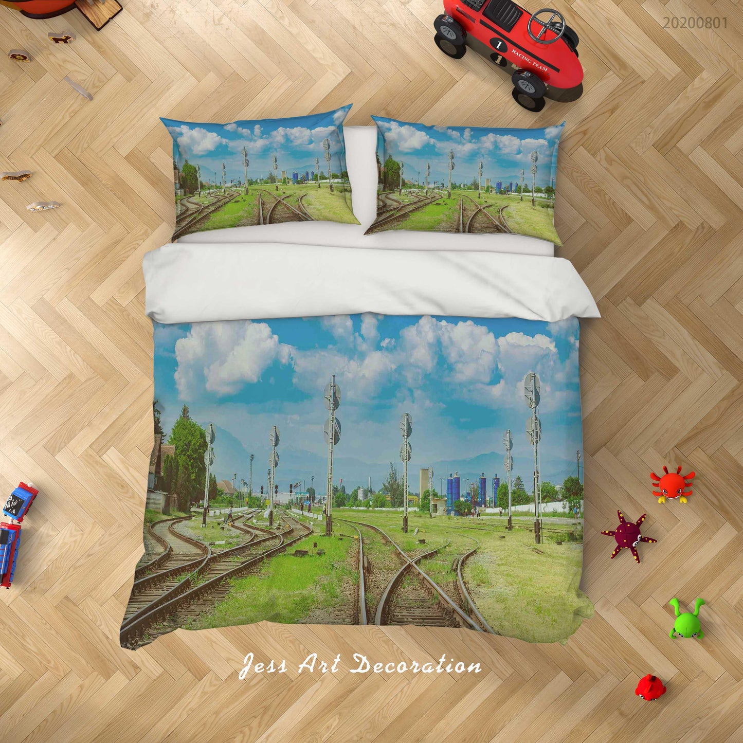 3D Blue Sky Train Track Quilt Cover Set Bedding Set Duvet Cover Pillowcases LXL 199