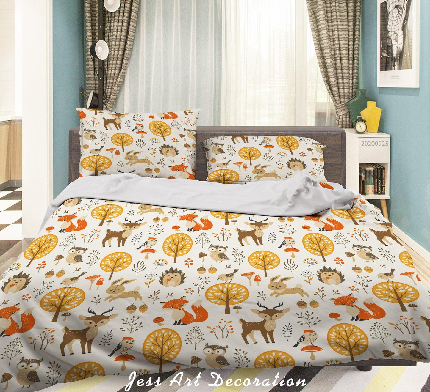 3D Cartoon Animal Bird Fox Tree Pattern Quilt Cover Set Bedding Set Duvet Cover Pillowcases WJ 6443