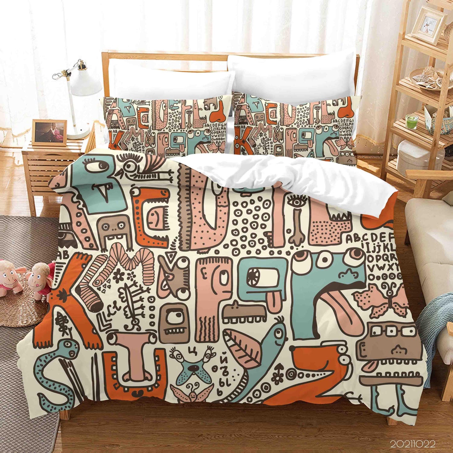 3D Abstract Colorful Alphabet Graffiti Quilt Cover Set Bedding Set Duvet Cover Pillowcases 67