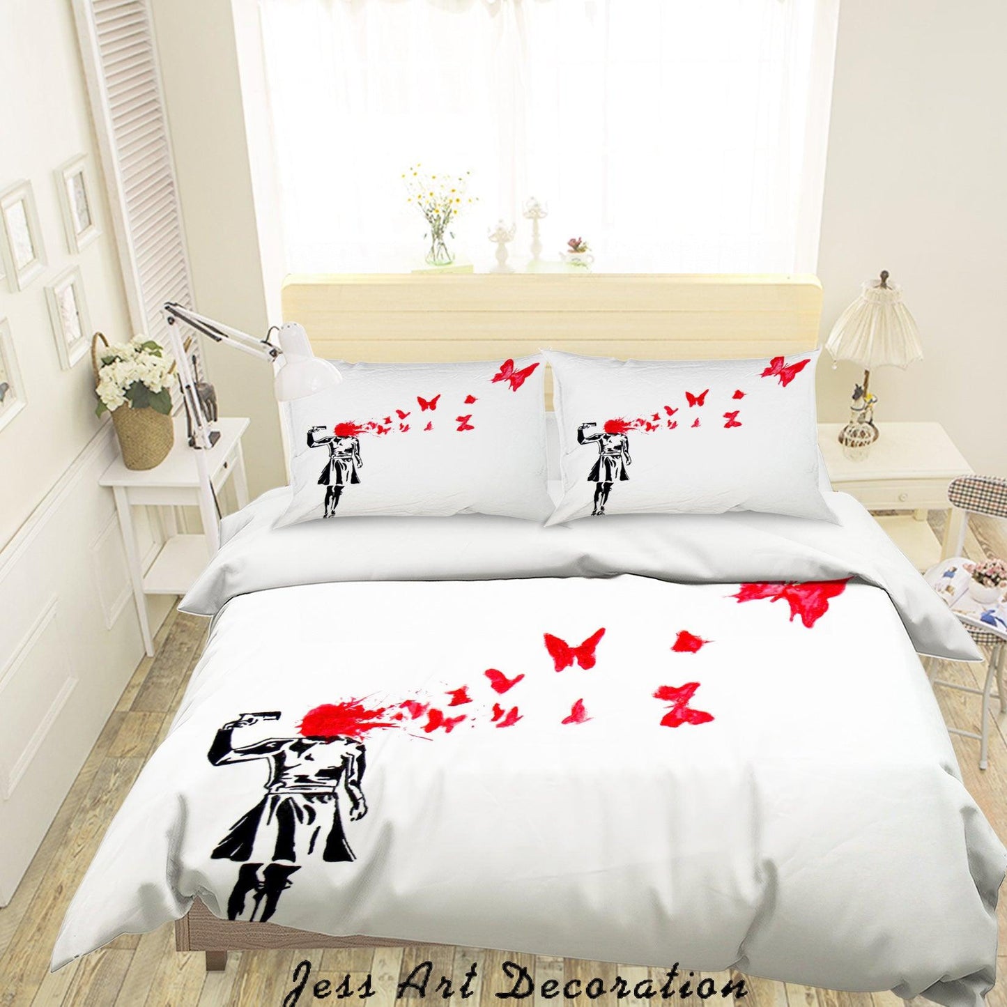 3D Banksy Mural Red Blood Butterfly Quilt Cover Set Bedding Set Duvet Cover Pillowcases  ZY D93