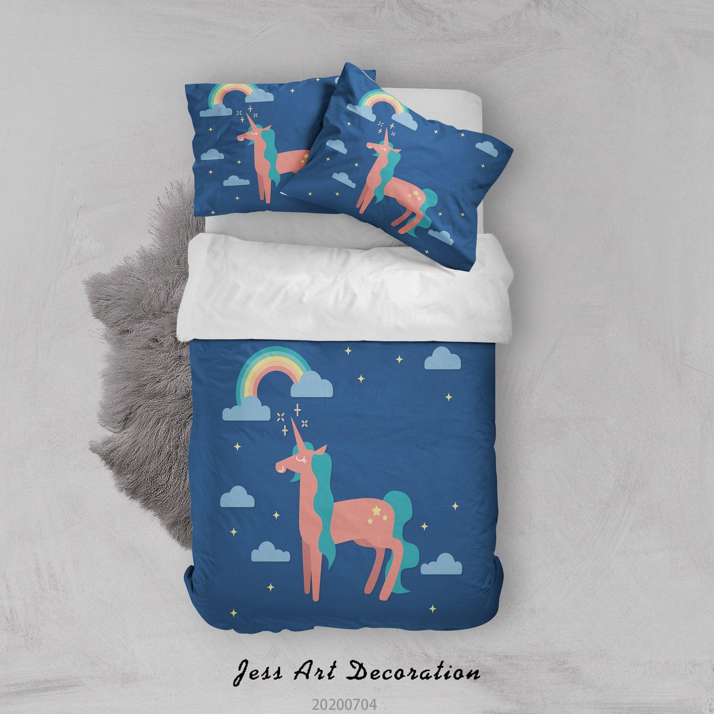 3D Blue Unicorn Rainbow Quilt Cover Set Bedding Set Duvet Cover Pillowcases SF99