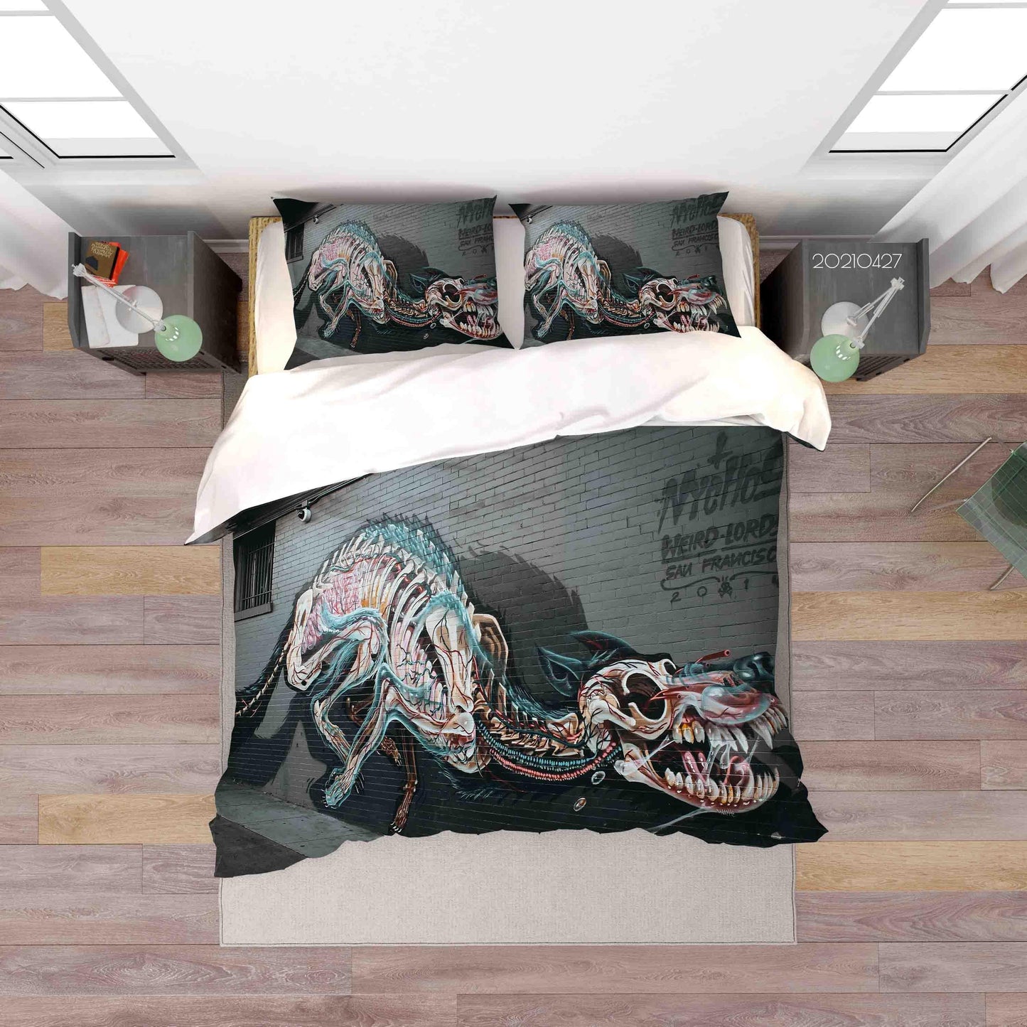 3D Abstract Dinosaur Street Graffiti Quilt Cover Set Bedding Set Duvet Cover Pillowcases 126