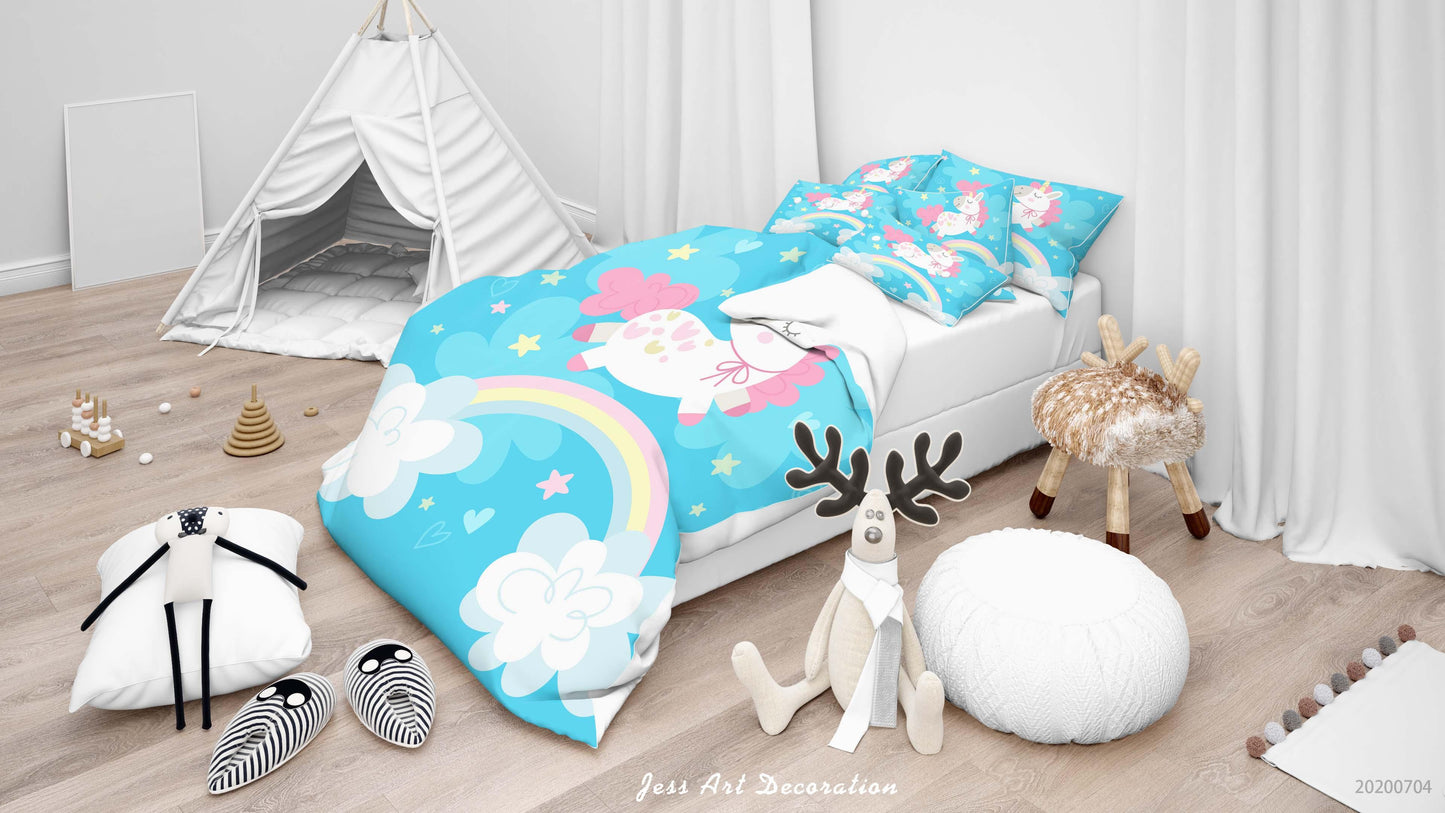 3D Blue Rainbow Unicorn Quilt Cover Set Bedding Set Duvet Cover Pillowcases SF73