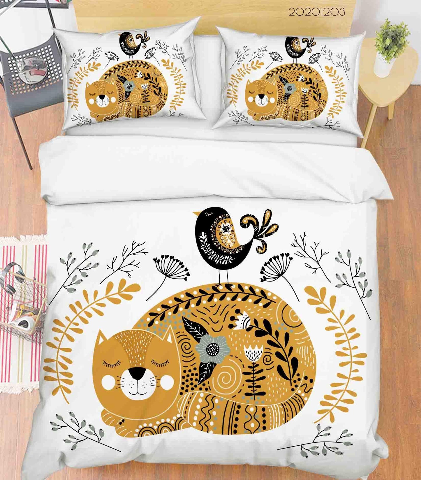 3D Cartoon Abstract Floral Plant Pattern Cat Animal Quilt Cover Set Bedding Set Duvet Cover Pillowcases LXL