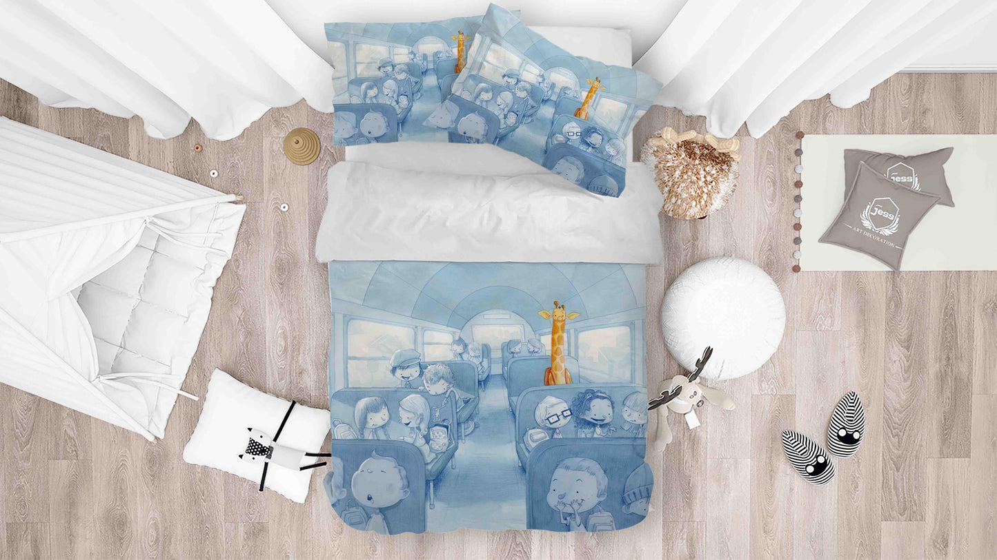 3D Blue Train Children Giraffe Quilt Cover Set Bedding Set Duvet Cover Pillowcases SF044