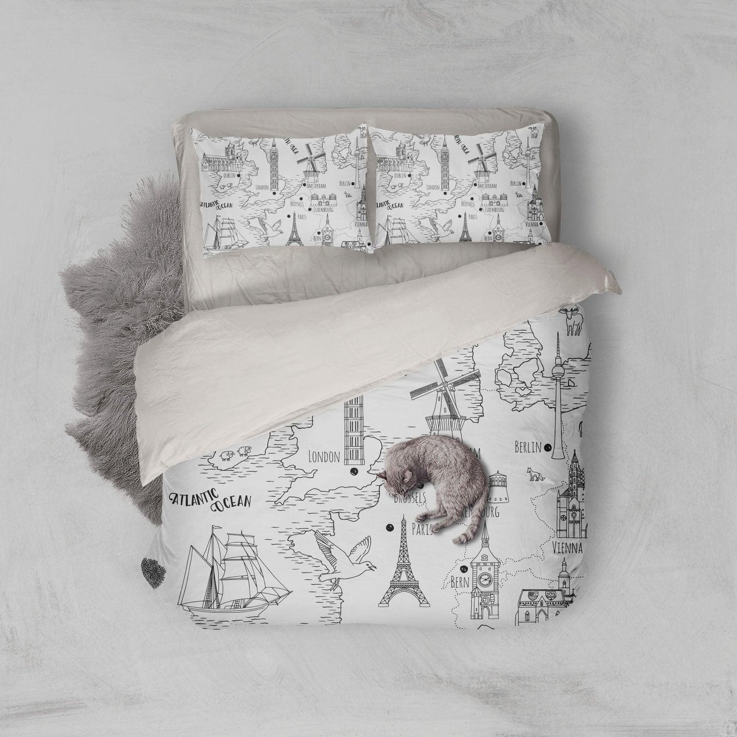 3D Black Stick Figure Boat Tower Quilt Cover Set Bedding Set Pillowcases 145