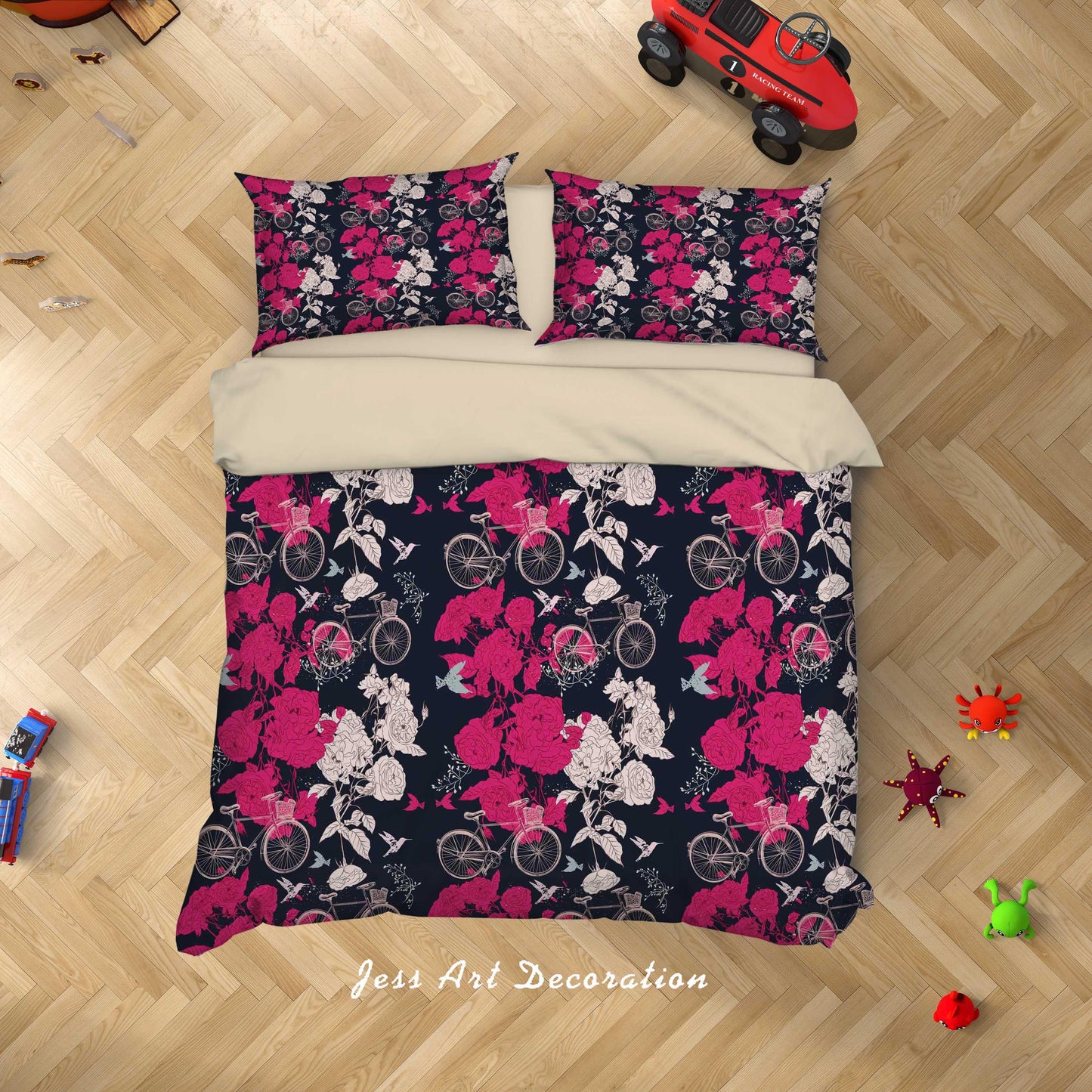3D Black White Red Floral Bike Bird Quilt Cover Set Bedding Set Duvet Cover Pillowcases SF86