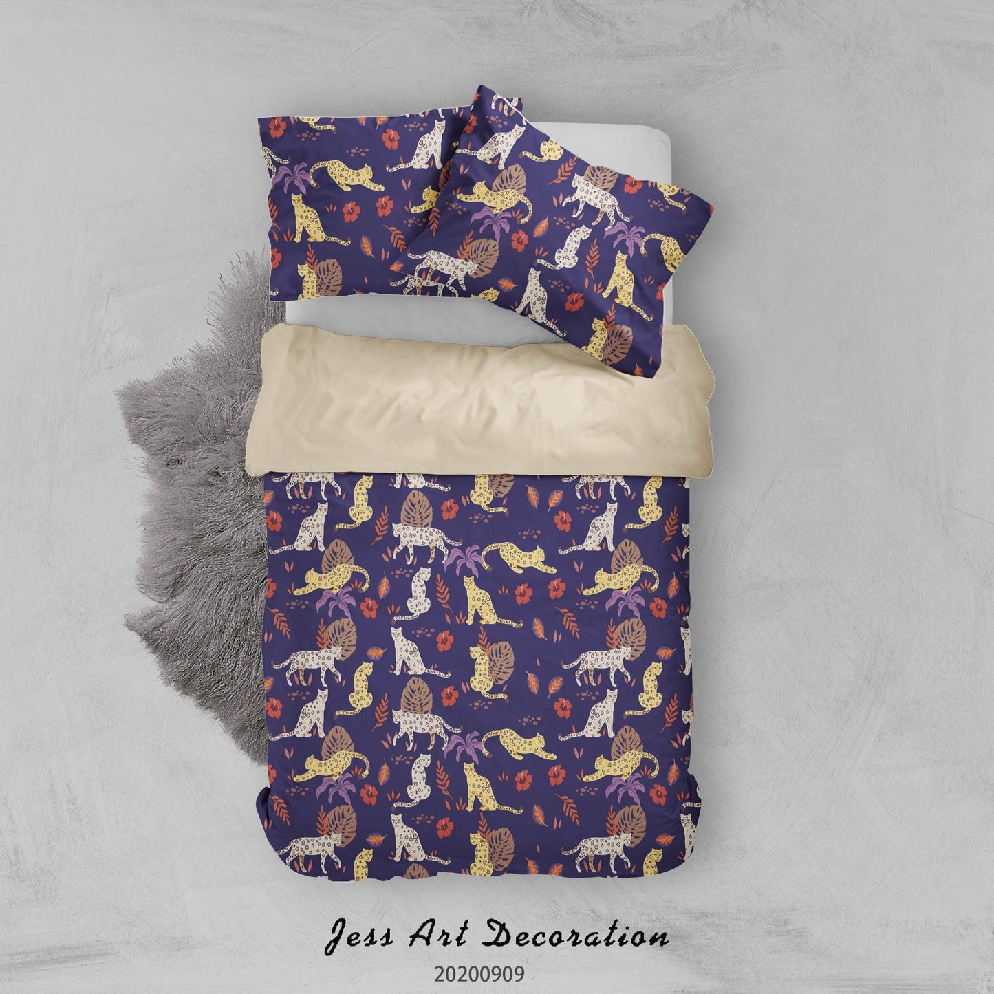 3D Cartoon Leopard Tropical Leaves Pattern Quilt Cover Set Bedding Set Duvet Cover Pillowcases WJ 1990