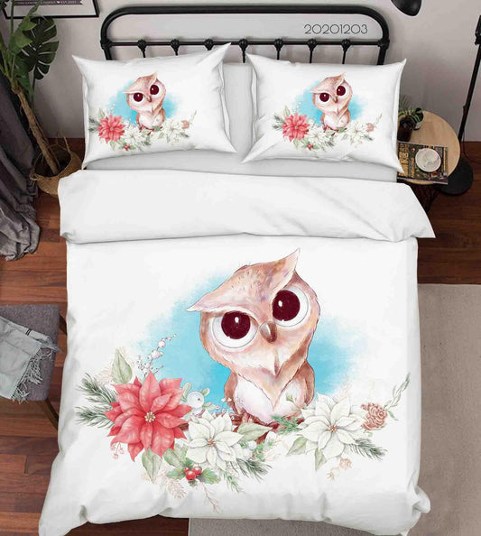 3D Cartoon Hand Drawn Owl Animal Floral Plant Quilt Cover Set Bedding Set Duvet Cover Pillowcases LXL