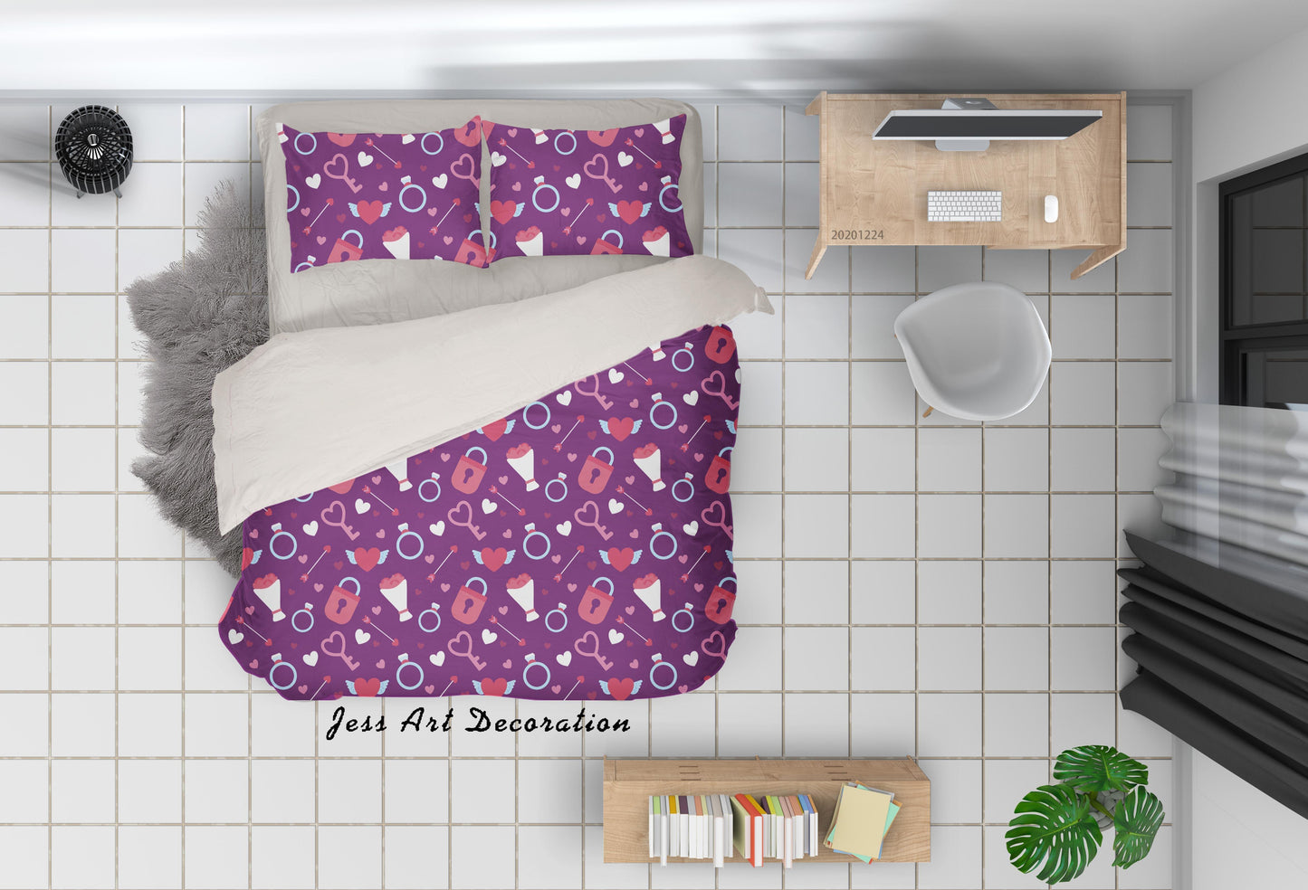 3D Cartoon Purple Love Quilt Cover Set Bedding Set Duvet Cover Pillowcases 47 LQH