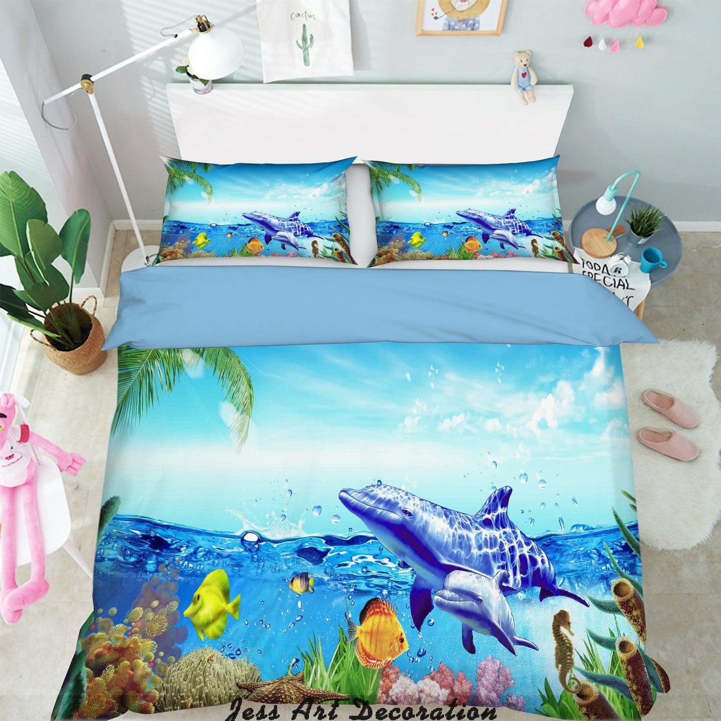 3D Blue Sea Whales Cartoon Quilt Cover Set Bedding Set Pillowcases  13