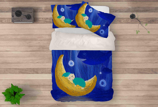 3D Blue Whale Baby Moon Quilt Cover Set Bedding Set Pillowcases 140